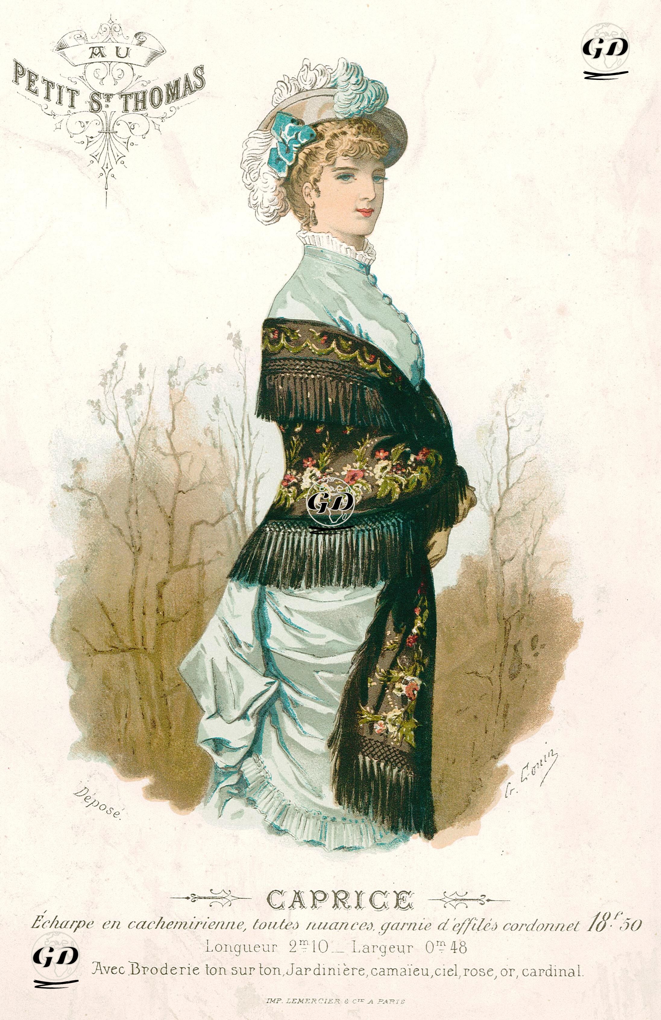 Caprice-Echarpe en Cachemirienne  Toutes Nuances Garnie d'Effiles Cordonnet - Depose - 1880's