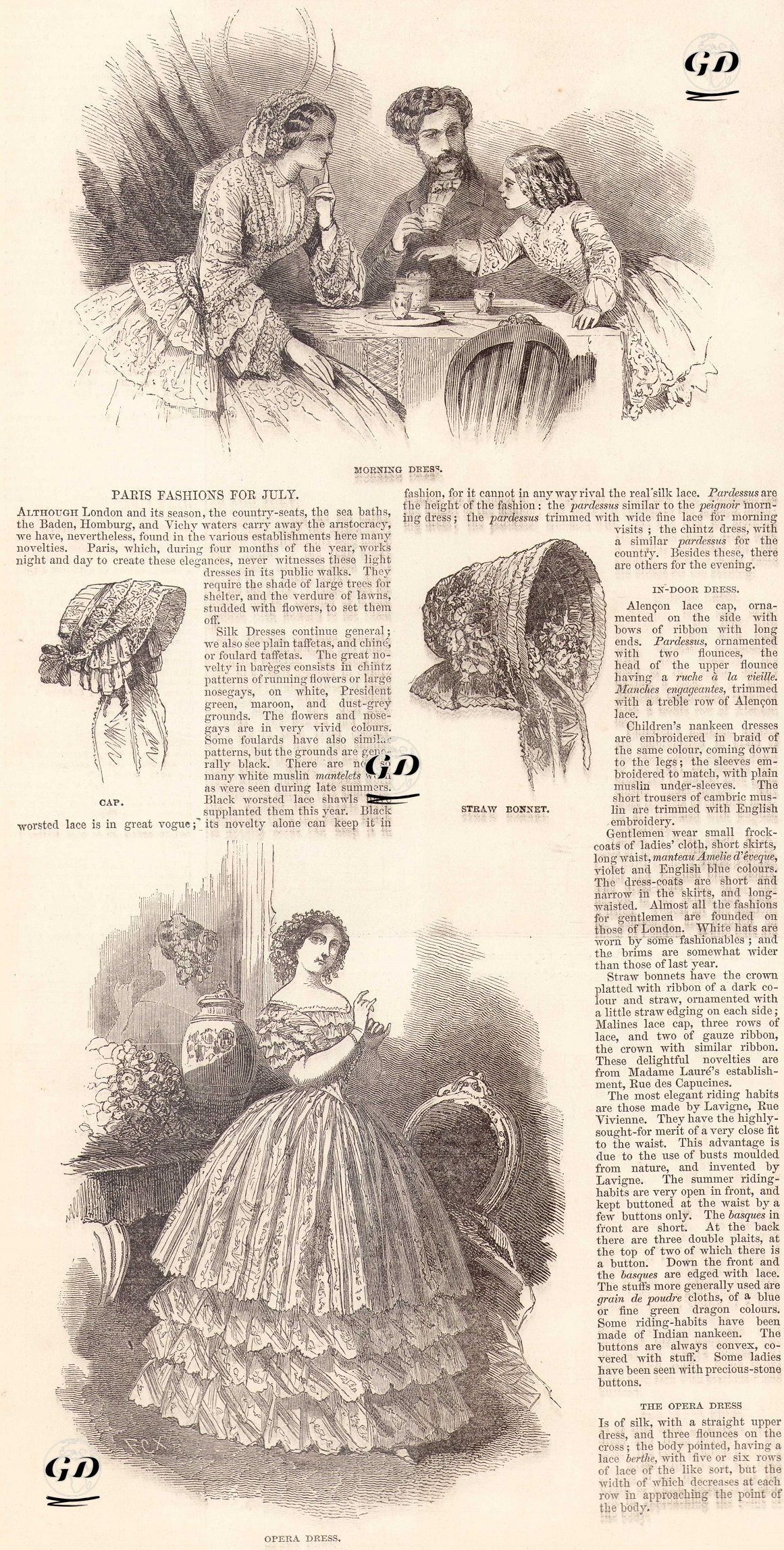 1850 Yılı Mayıs Ayının Paris Modası, Sabah Elbisesi, Şapka, Hasır Başlık, Opera Elbisesi -  - 1850