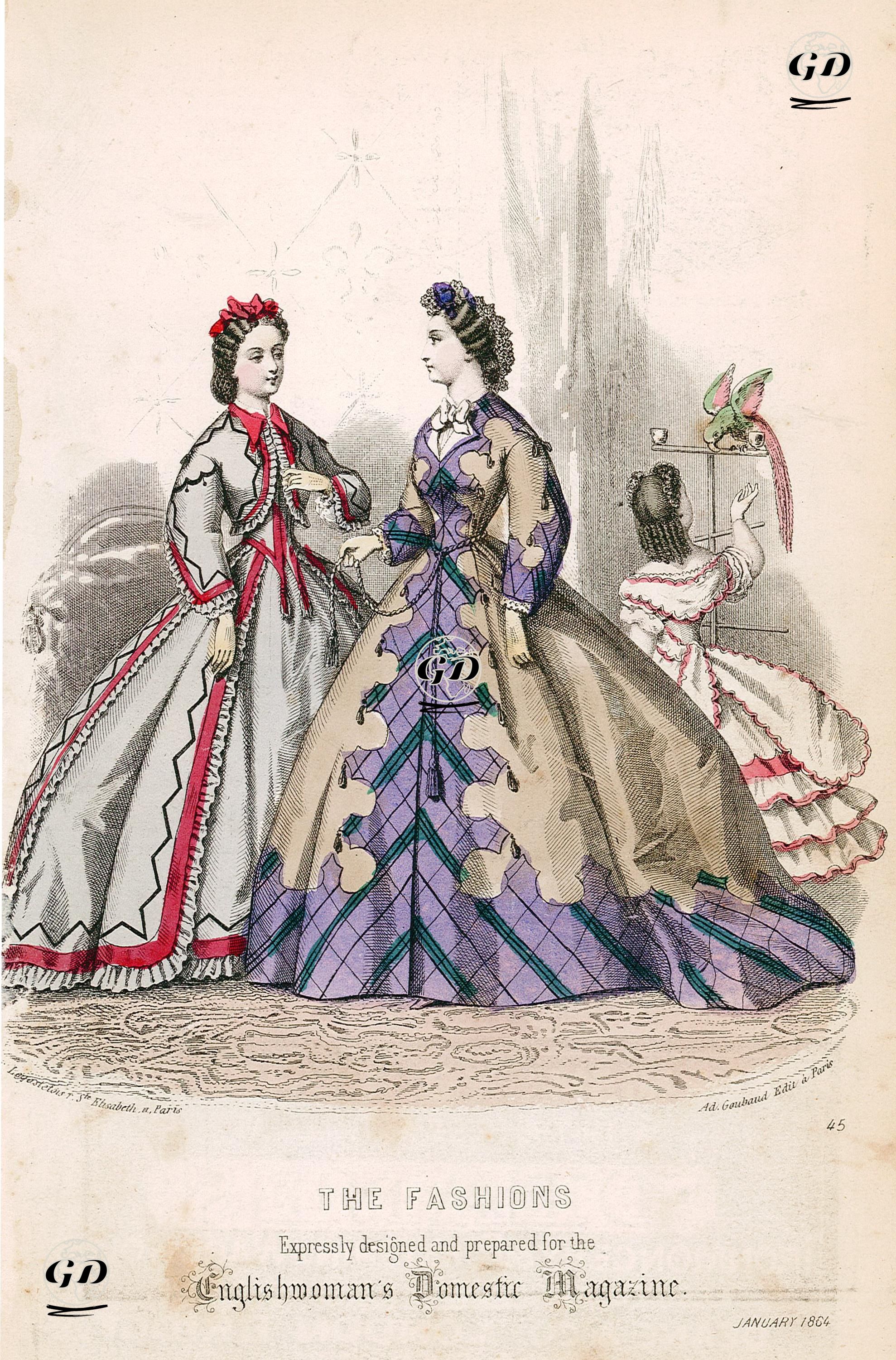 The Fashions, Expressly Designed Prepared For The Englishwoman's Domestic Magazine, No.45, January 1864 -  - 1864