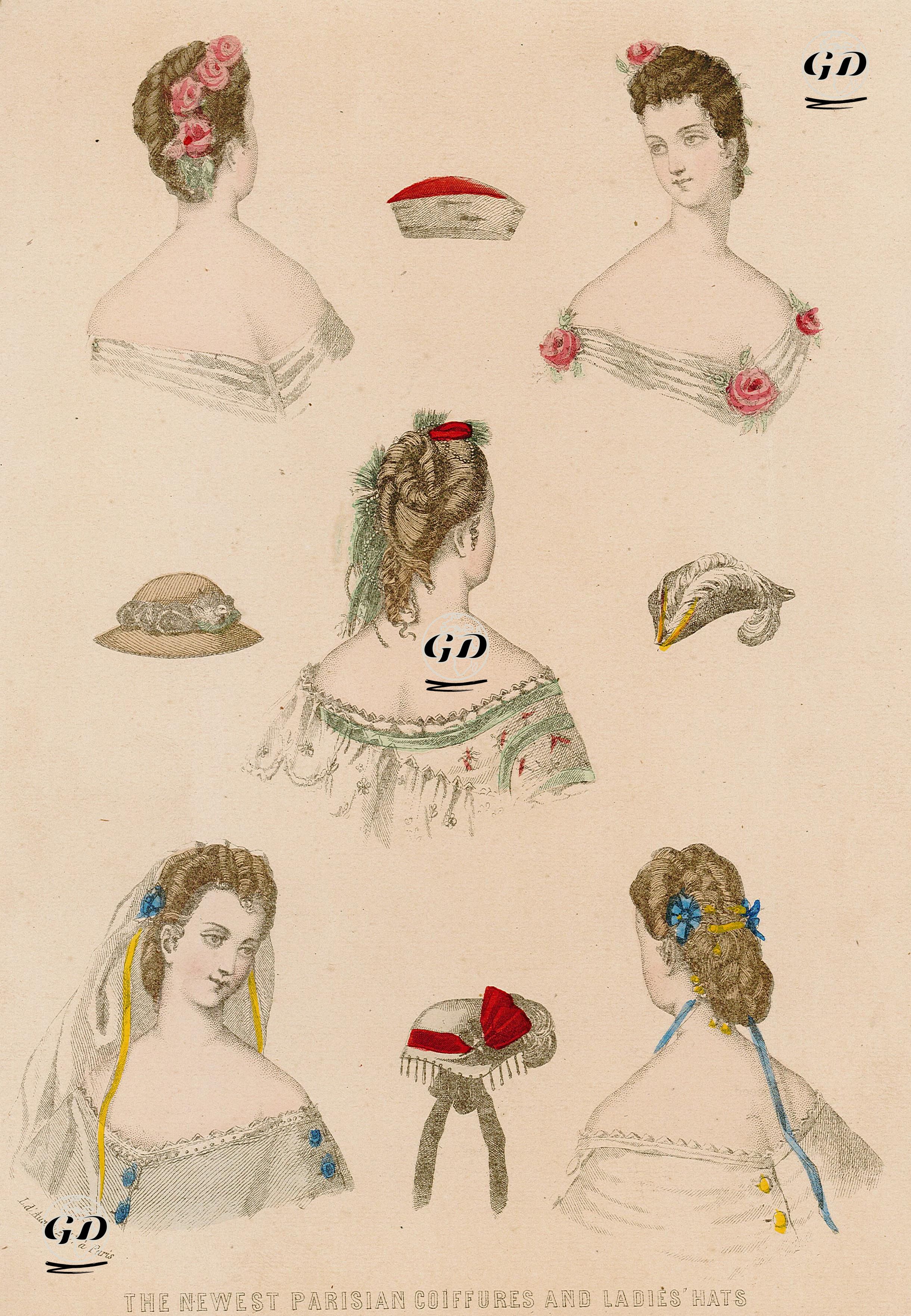 The Englishwoman's Domestic Magazine Dergisi İçin Tasarlanmış Paris'in En Yeni Saç Modelleri Ve Şapkaları -  - 1860's