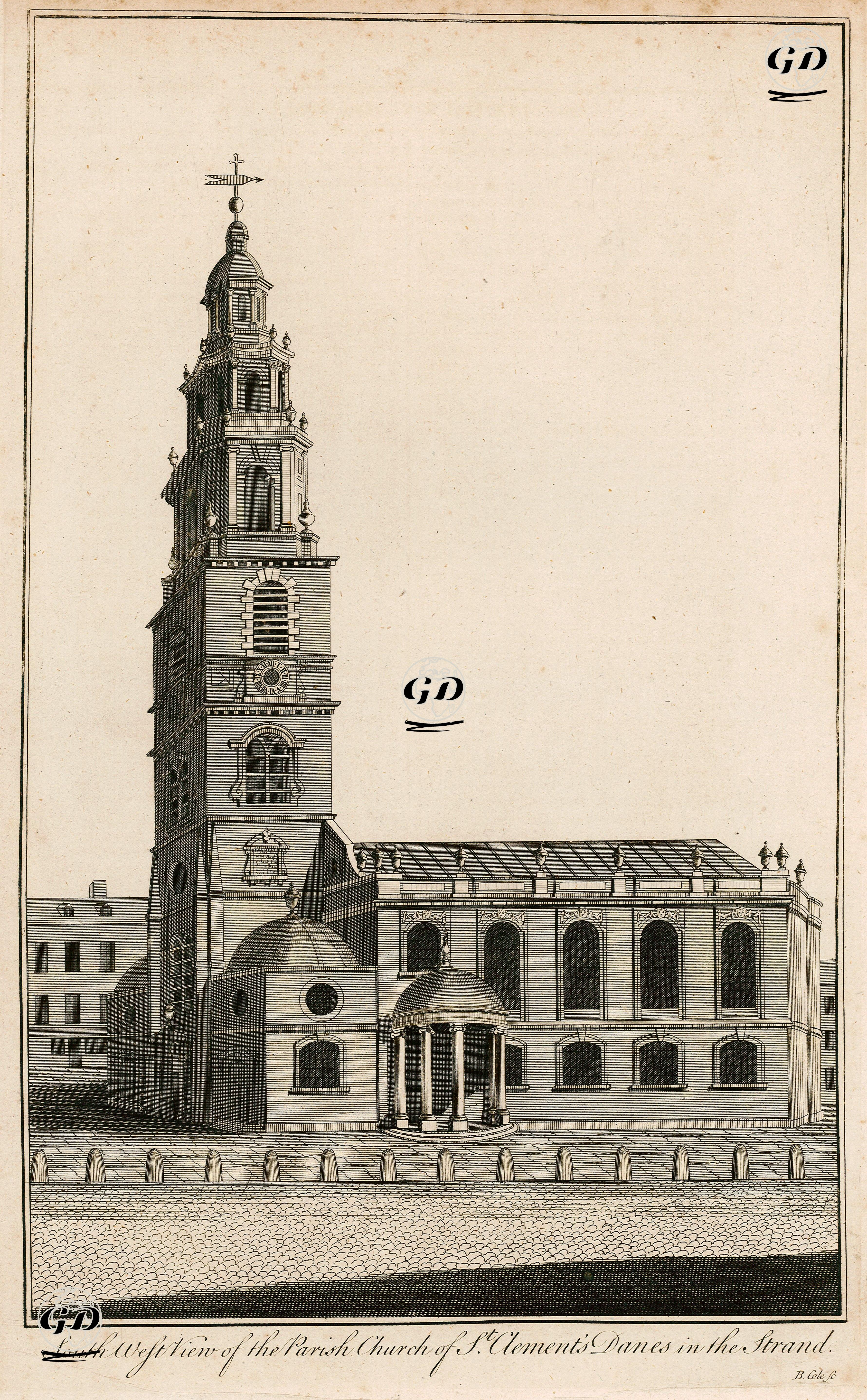 Southwest View Of The Parish Church Of St. Clement's Danes in The Strand -  - 1756