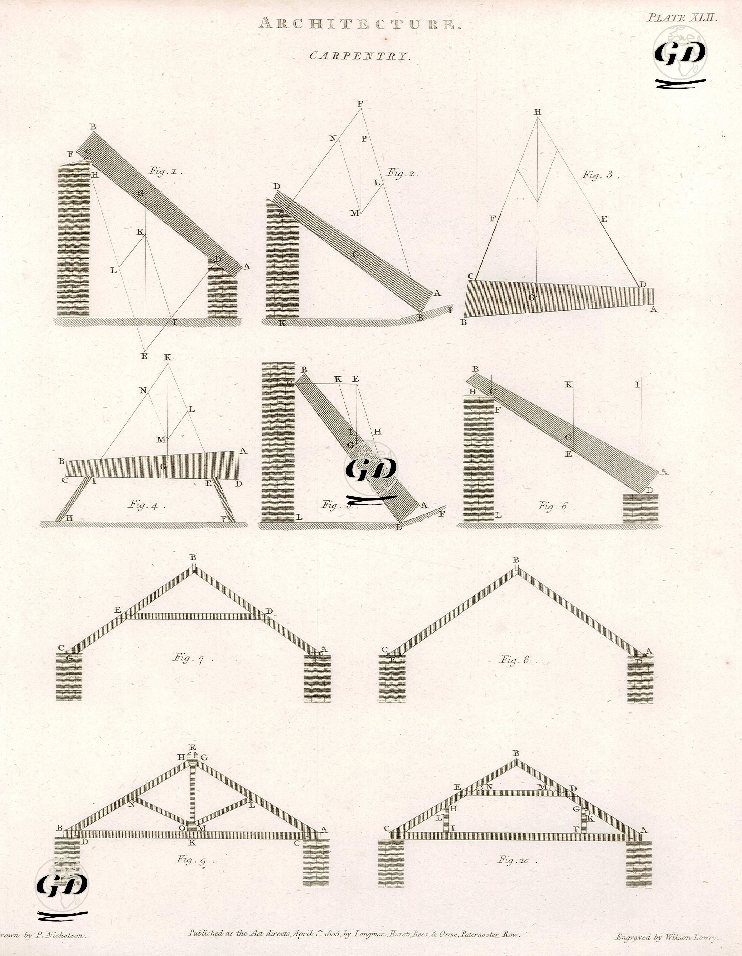 Architecture, Carpentry, Plate XLII. - Peter Nicholson (1765-1844) - 1805