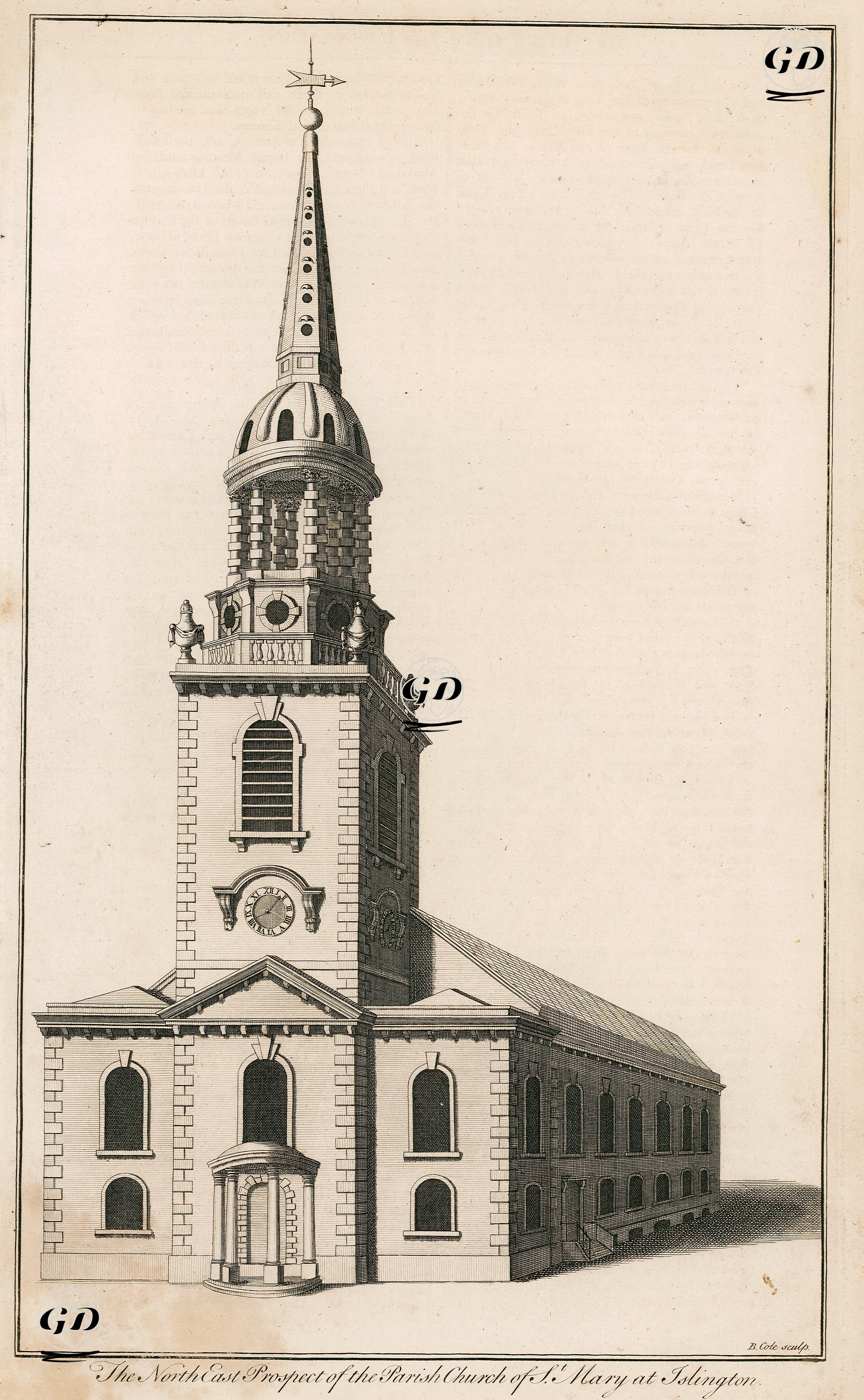 Londra'nın İslington Semtinde Bulunan St.Mary Bölge Kilisesinin Kuzeybatıdan Görünümü  -  - 1756