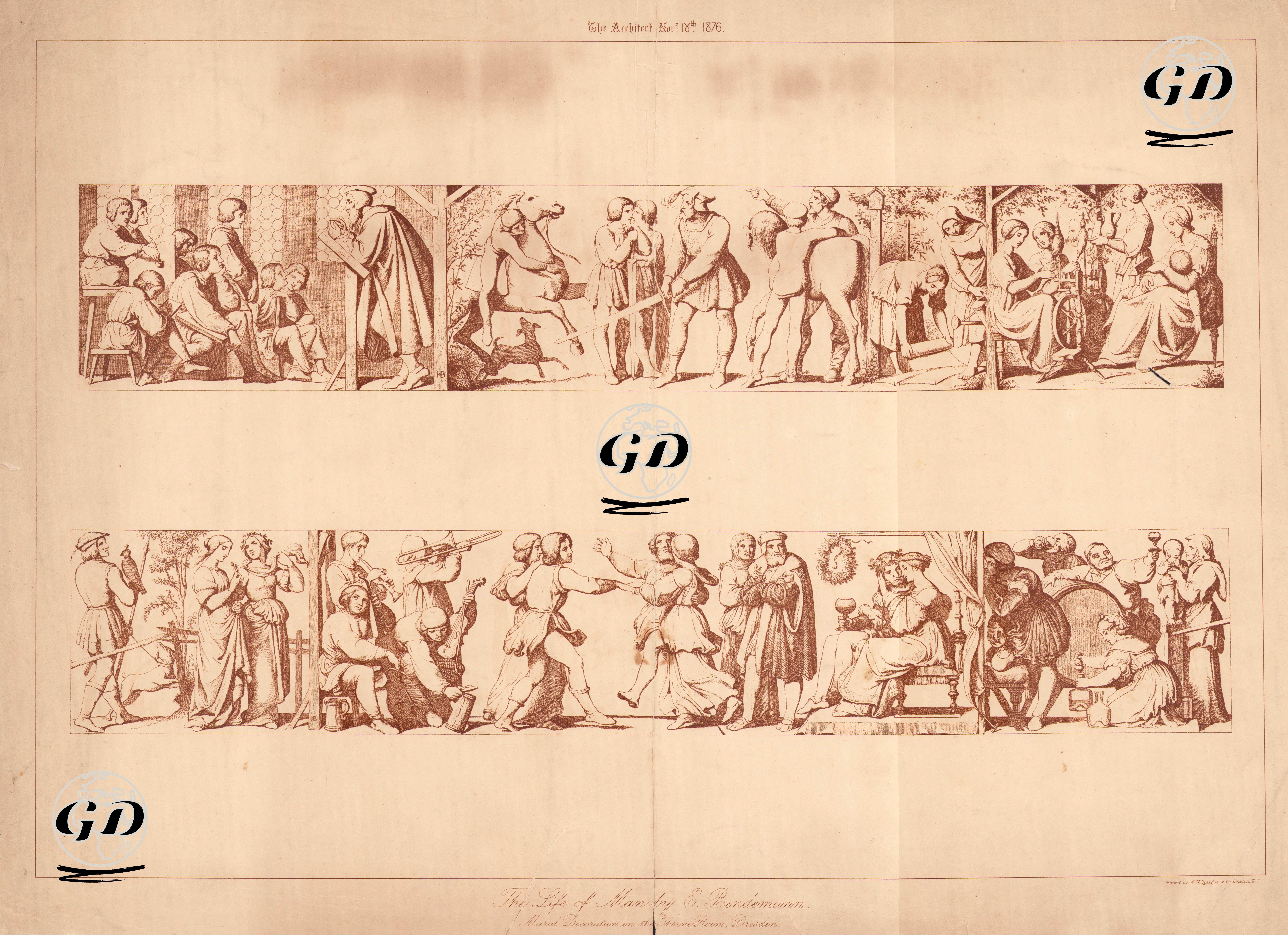Dresden Sarayının Taht Odasında Bulunan Ve Eduard Bendemann Tarafından Çizilen "Adamın Hayatı" İsimli Duvar Resmi, 18 Kasım 1876 - Eduard Julius Friedrich Bendemann (1811-1889) - 1876