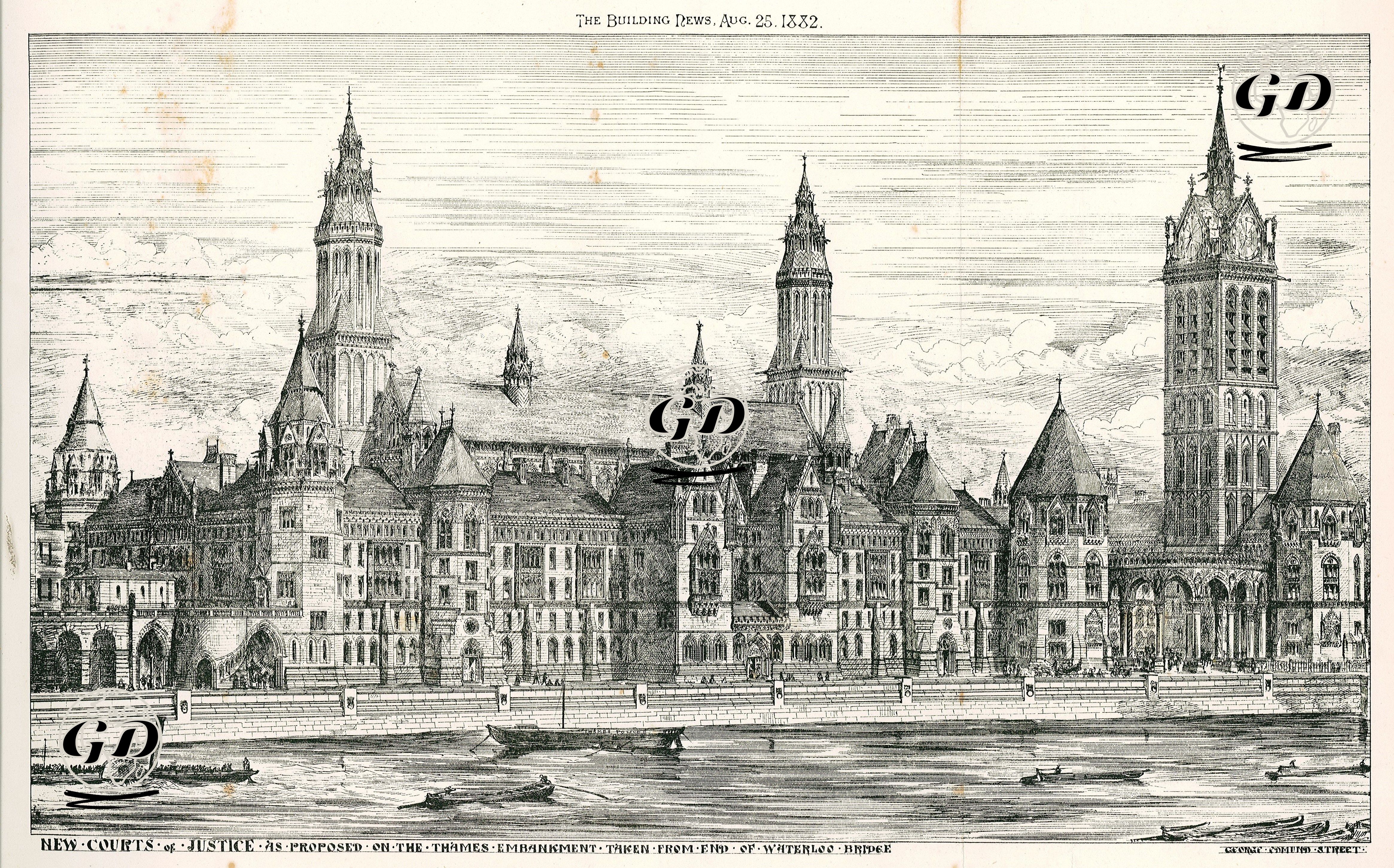 New Courts Of Justice As Proposed On The Thames Embankment Taken From End Of Waterlodge Bridge 1882 08 25 -  - 1882