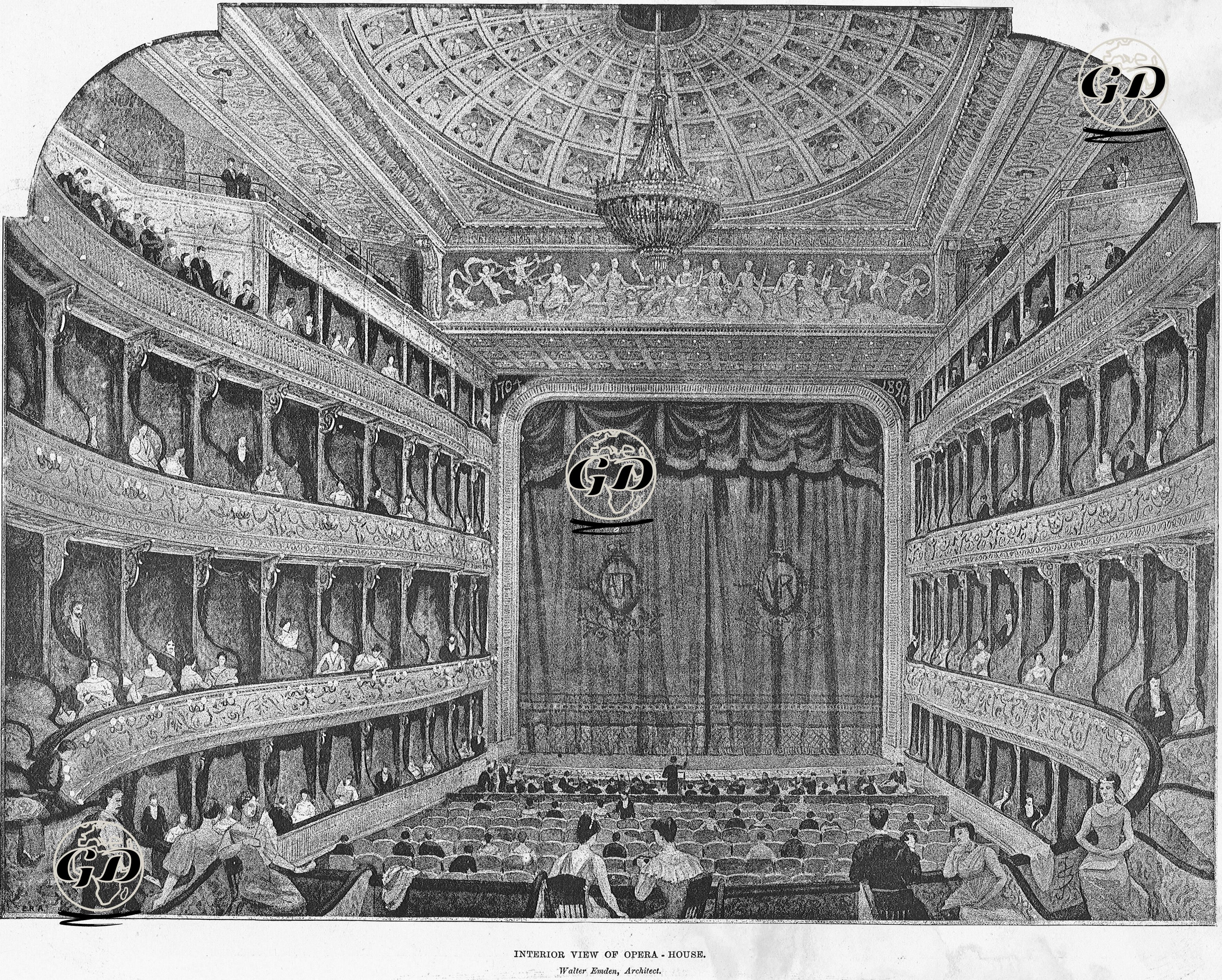 Londra'da Opera Binası İnşa Edilmesi İçin Teklif Edilen ve Mimar Walter Emden'in Tasarladığı Proje'de Operanın İçi  -  - 1895
