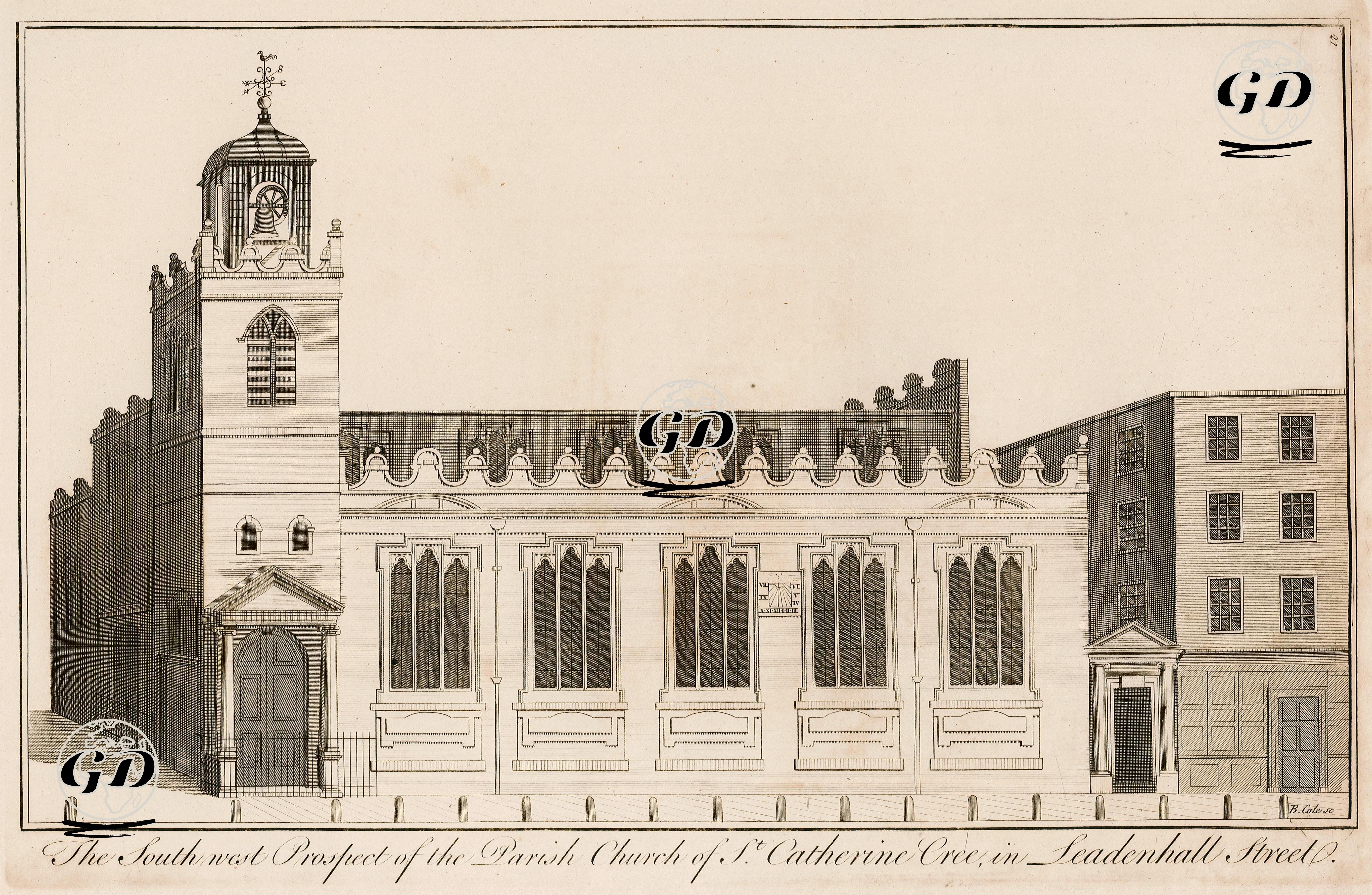 The South West Prospect Of The Parish Church Of St. Catherine Cree in Leadenhall Street -  - 1756