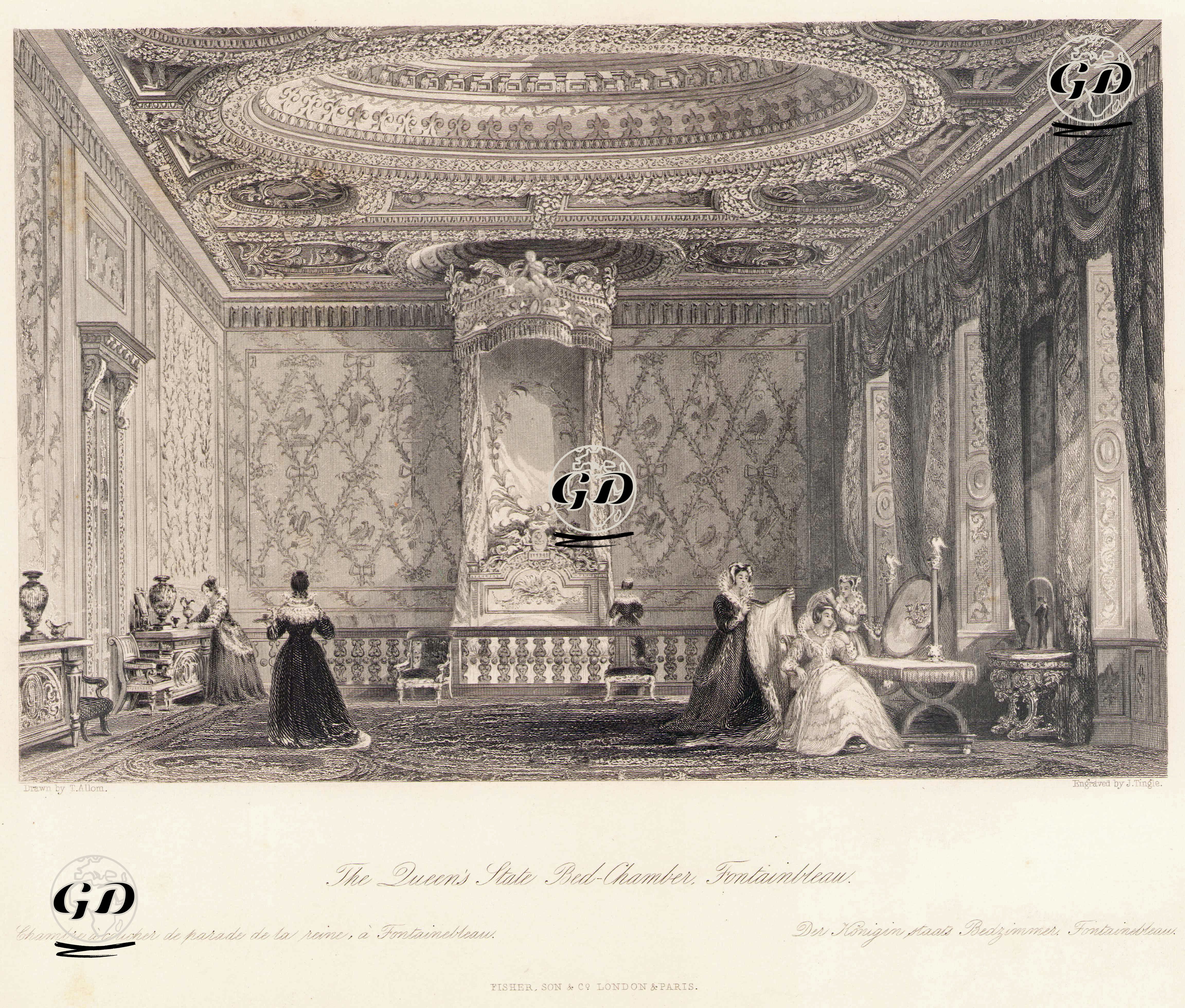 Fontainebleau Sarayında Fransa Kraliçesinin Yatak Odası - Thomas Allom (1804-1872) - 1848