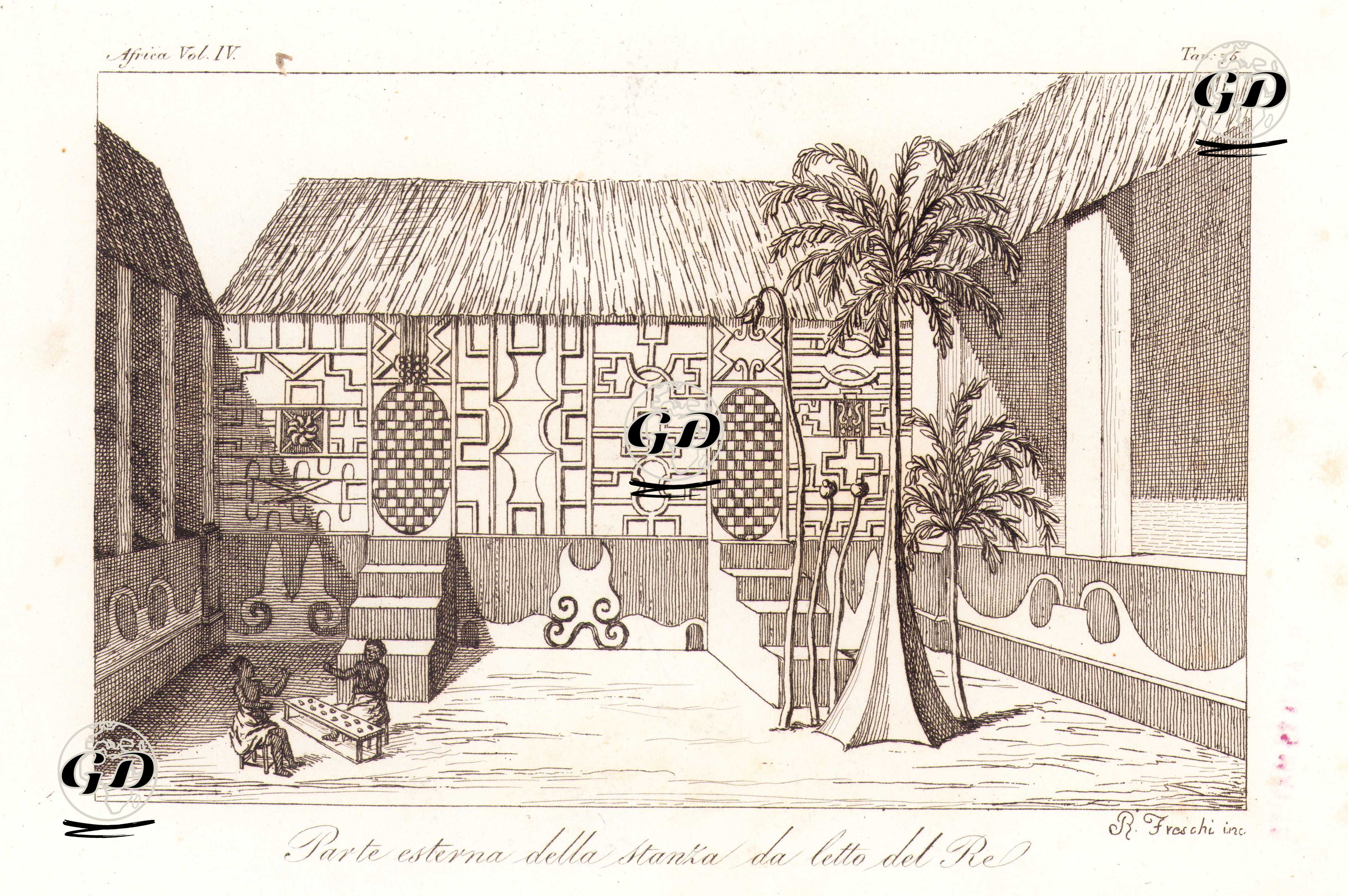 Ashanti Krallığı'nın (Gana) Kumasi Şehrinde Kralın Evinin Yatak Odasının Dış Görünümü, Afrika Cilt IV. Resim 75. -  - 1820's-1840's