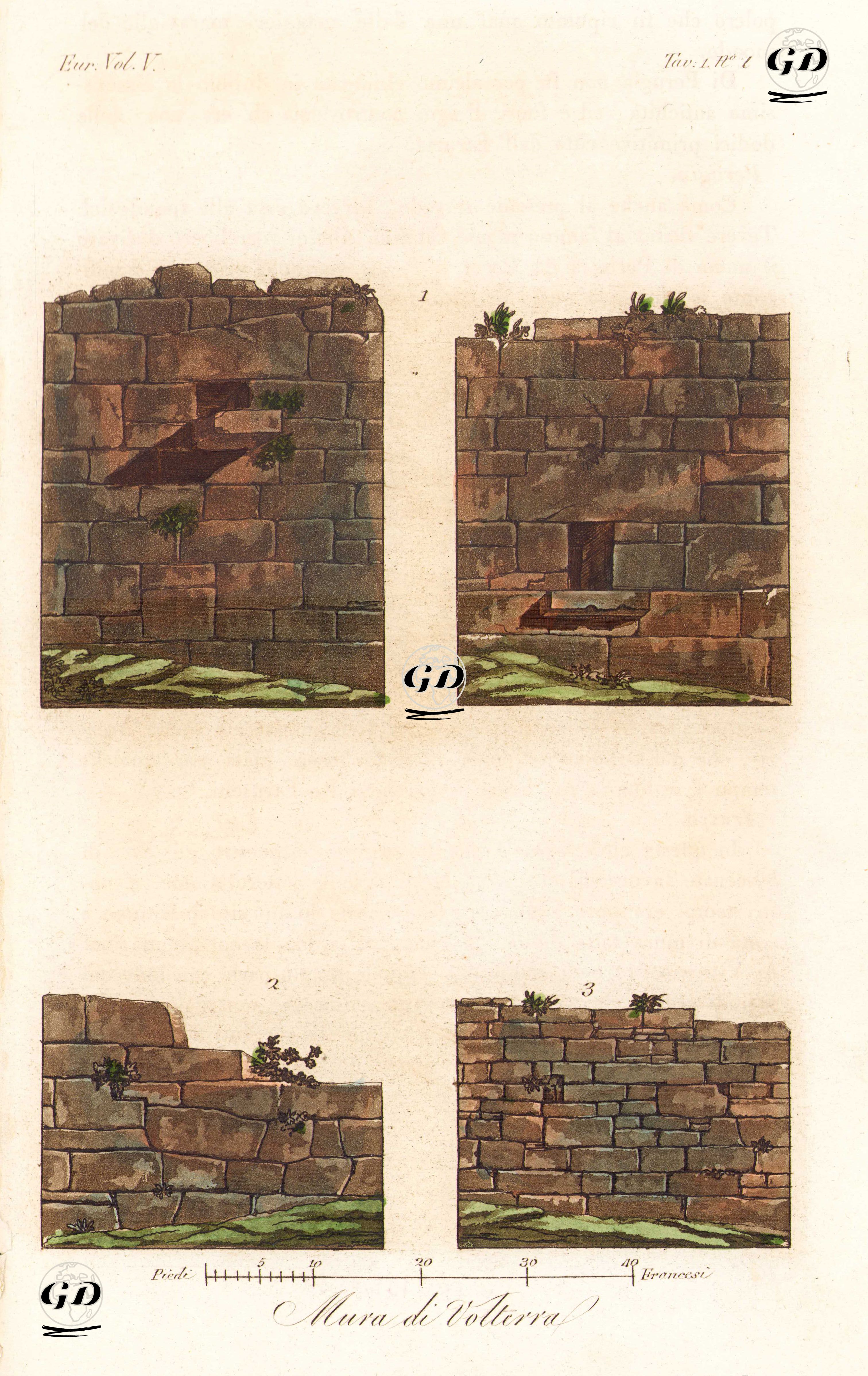 Volterra Şehrinin Duvarları, Avrupa. Cilt V. Resim 1. No.1. -  - 1820's-1840's