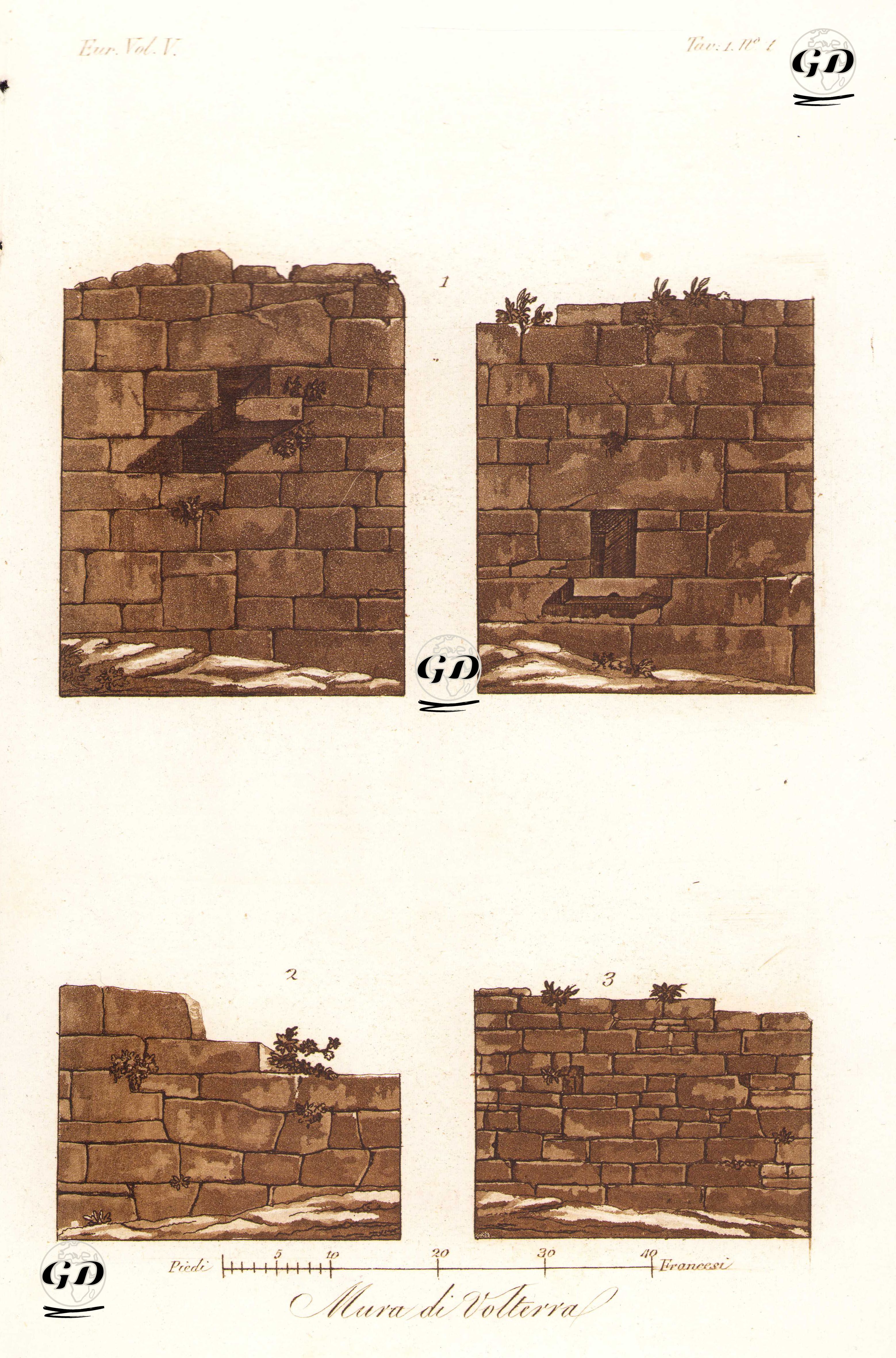 Mura Di Volterra, Eur. Vol V. Tav.1 No.1. (Walls of Volterra) -  - 1820's-1840's