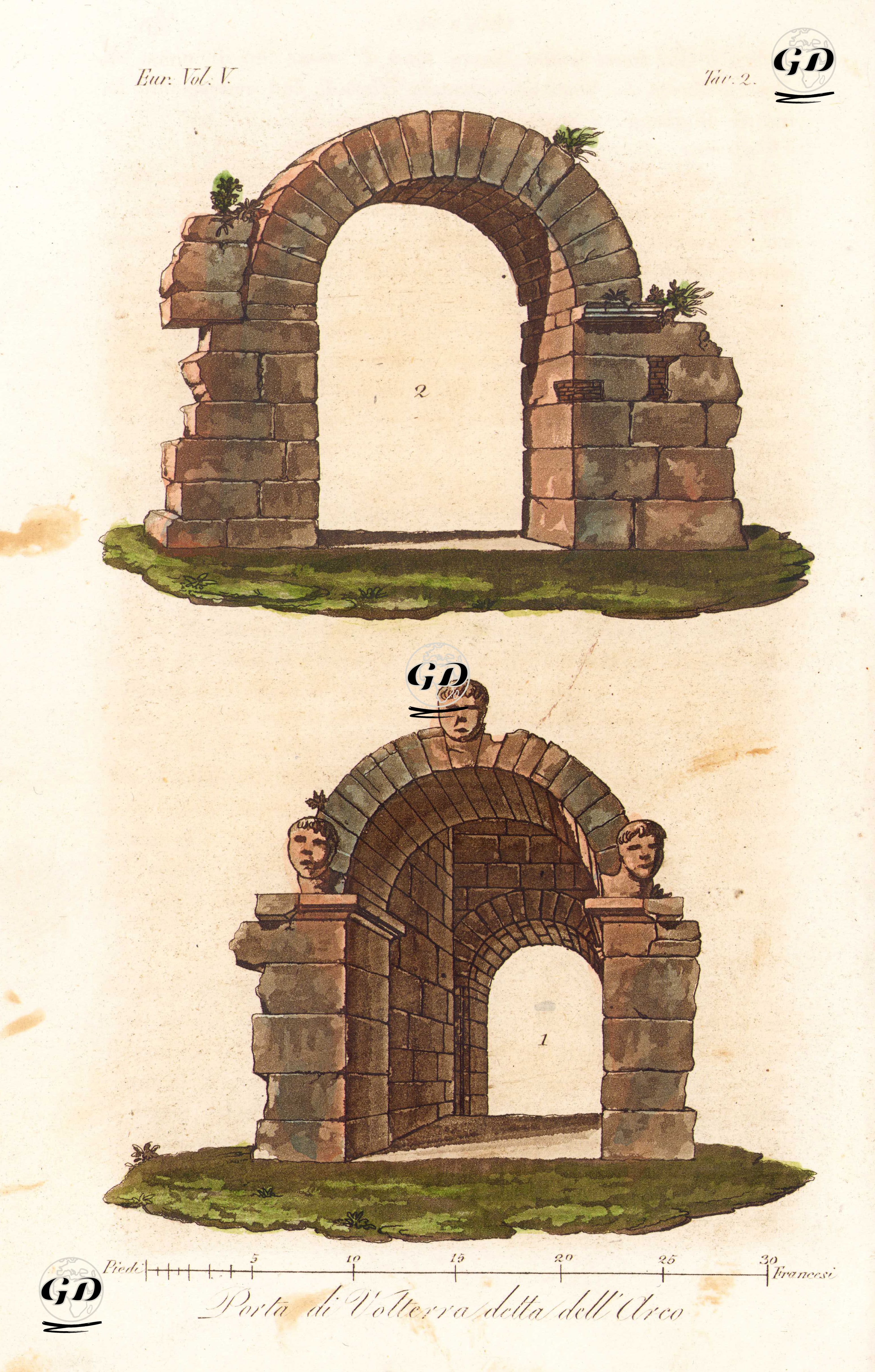 Dell'Orco Olarak Bilinen Volterra Şehir Kapıları, Avrupa. Cilt V. Resim 2. -  - 1820's-1840's