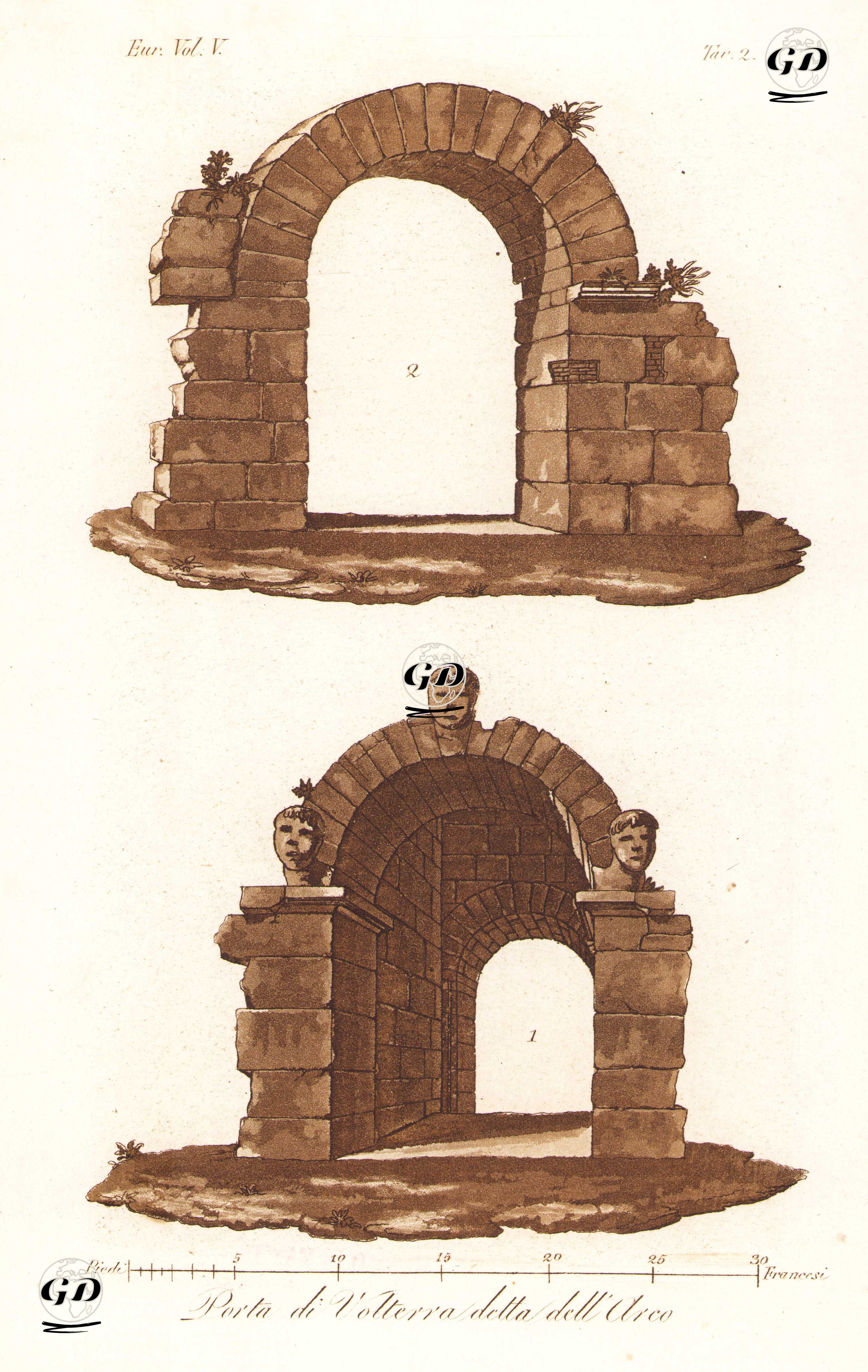 Porta Di Volterra detta Dell'Orco, Eur. Vol V. Tav.2. (City Gate (Porta) Of Volterra Known as Dell'Orco) -  - 1820's-1840's