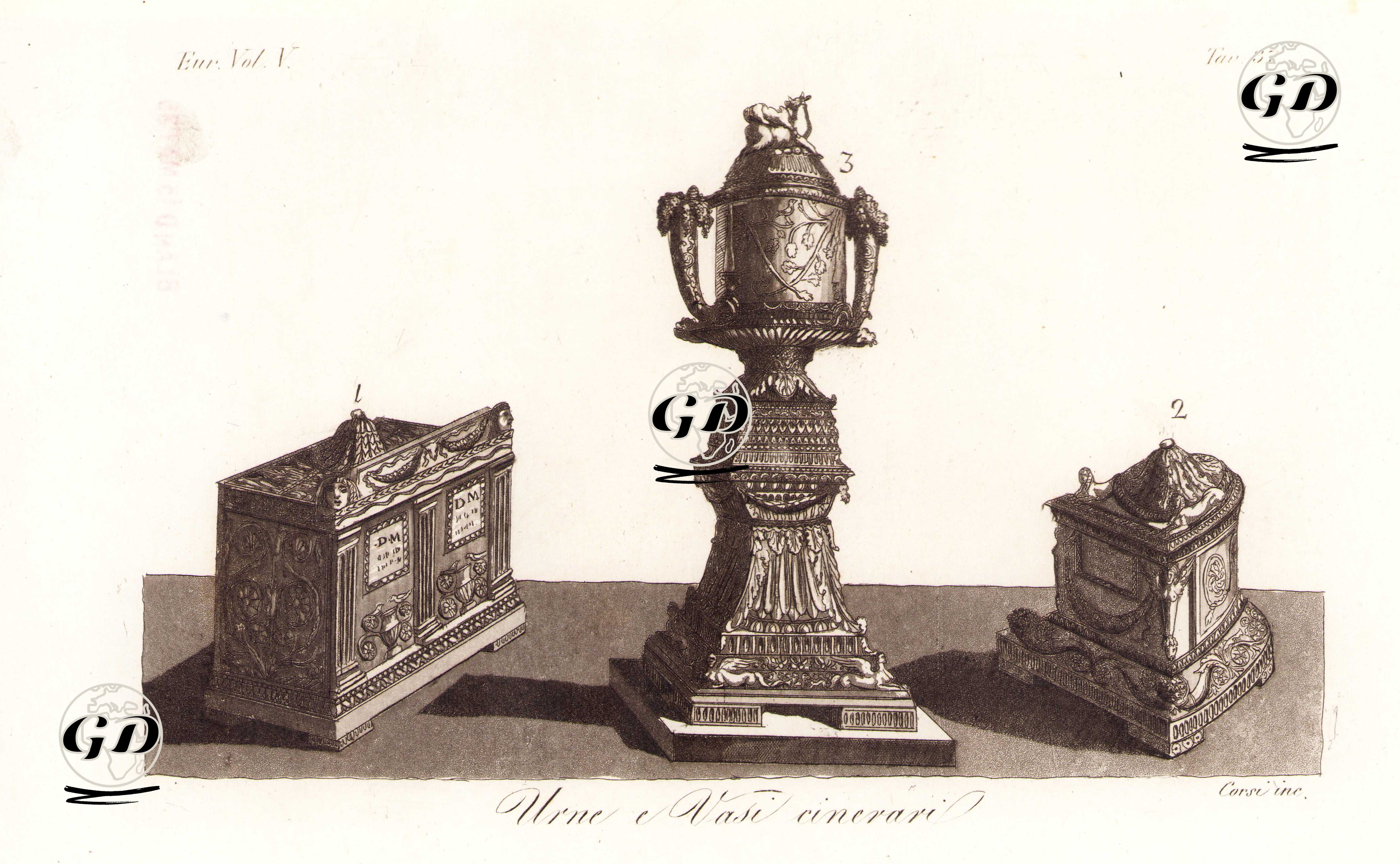 Urne E Vase Cinerari, Eur. Vol V. Tav.37. (Roman Urns And Vases) -  - 1820's-1840's