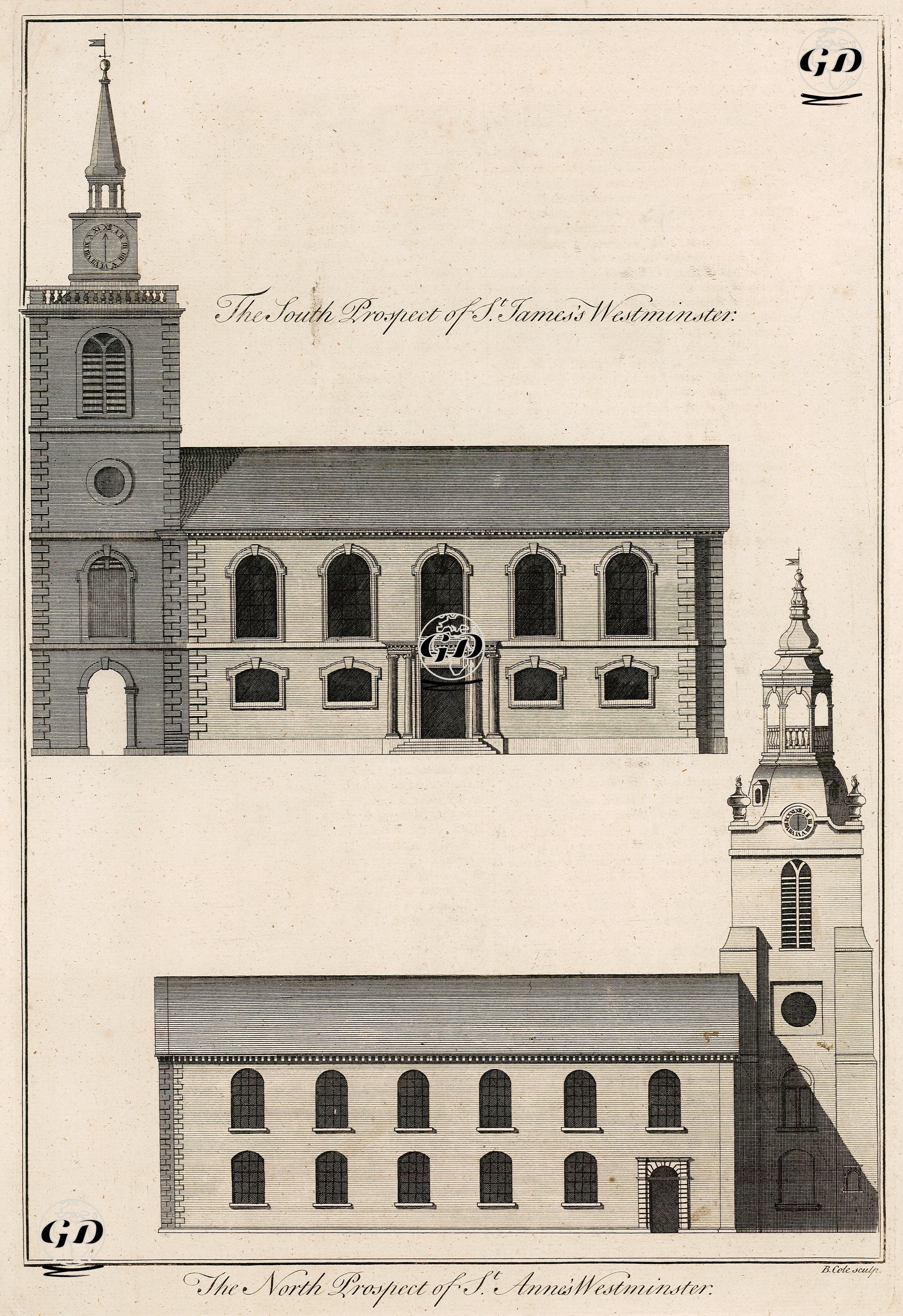 St.James's Westminster'in Güney Görünümü-St.Anne's Westminster'in Kuzey Görünümü -  - 1756