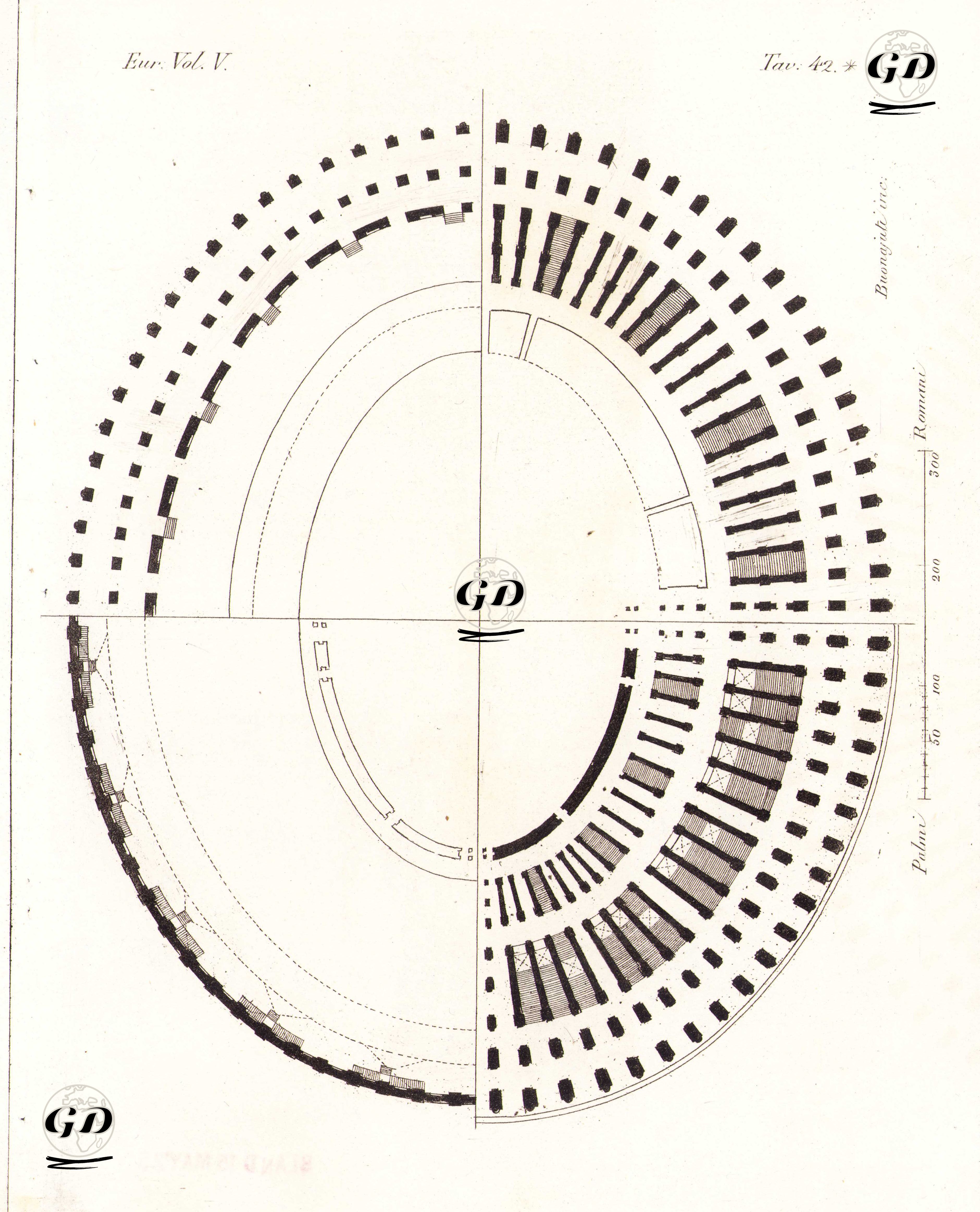 Plan Of The interior Of The Coliseum, Rome, Eur. Vol V. Tav.42 -  - 1820's-1840's