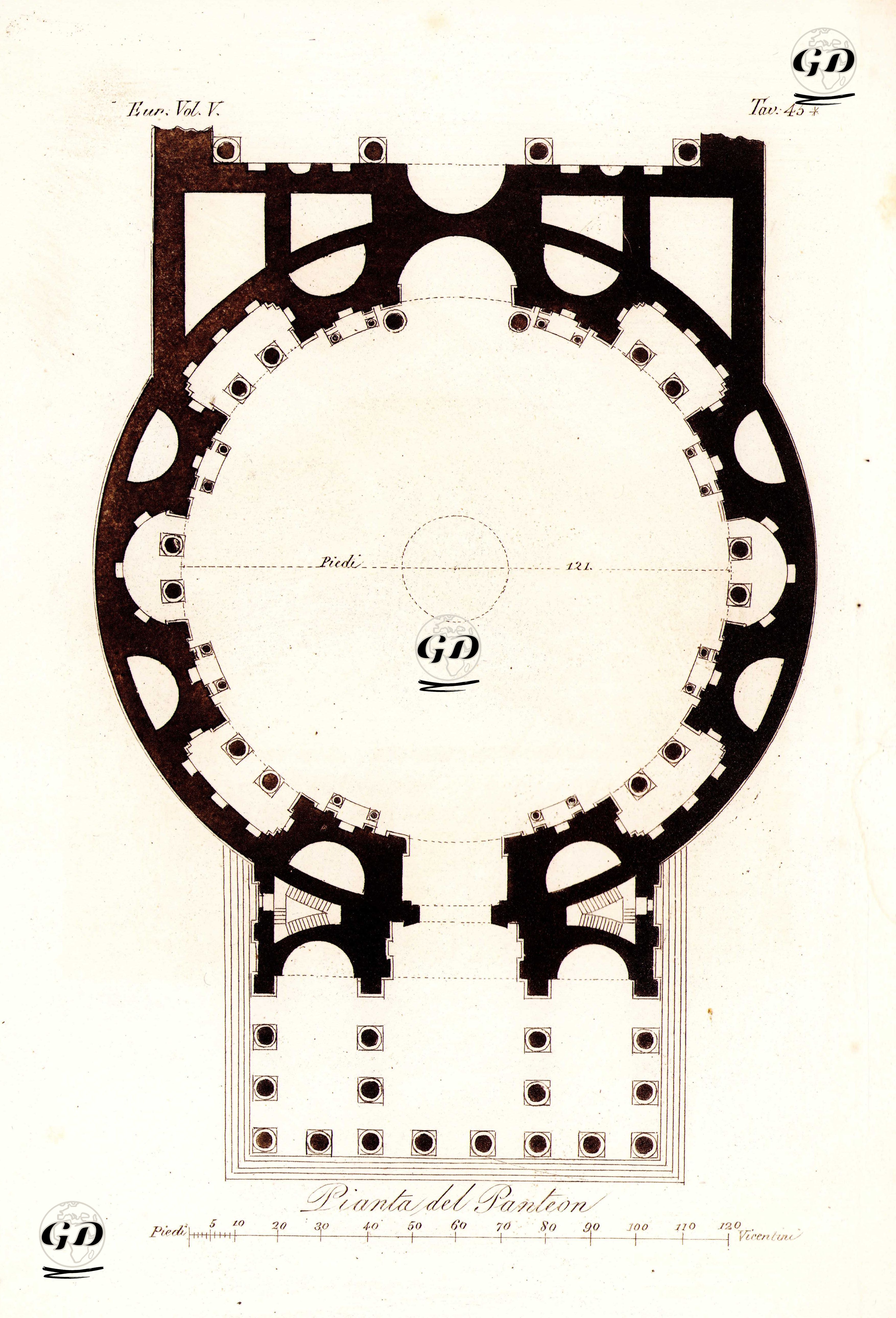 Roma Panteon Tapınağının Planı, Avrupa. Cilt V. Resim 45*. -  - 1820's-1840's