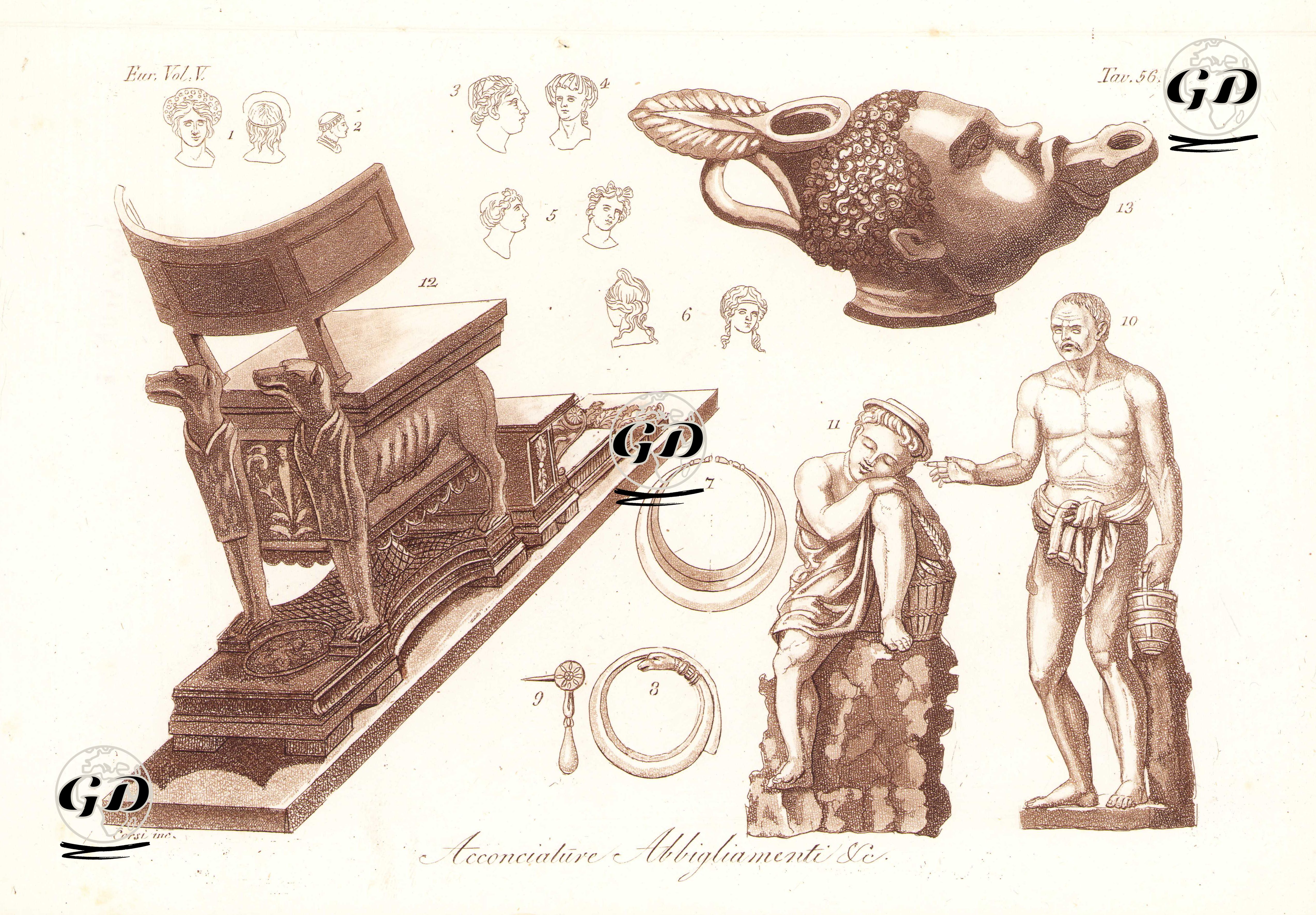 Romalı Kadınların Saç Modeli İle Roma Heykel Ve Mobilyaları, Avrupa. Cilt V. Resim 56. -  - 1820's-1840's