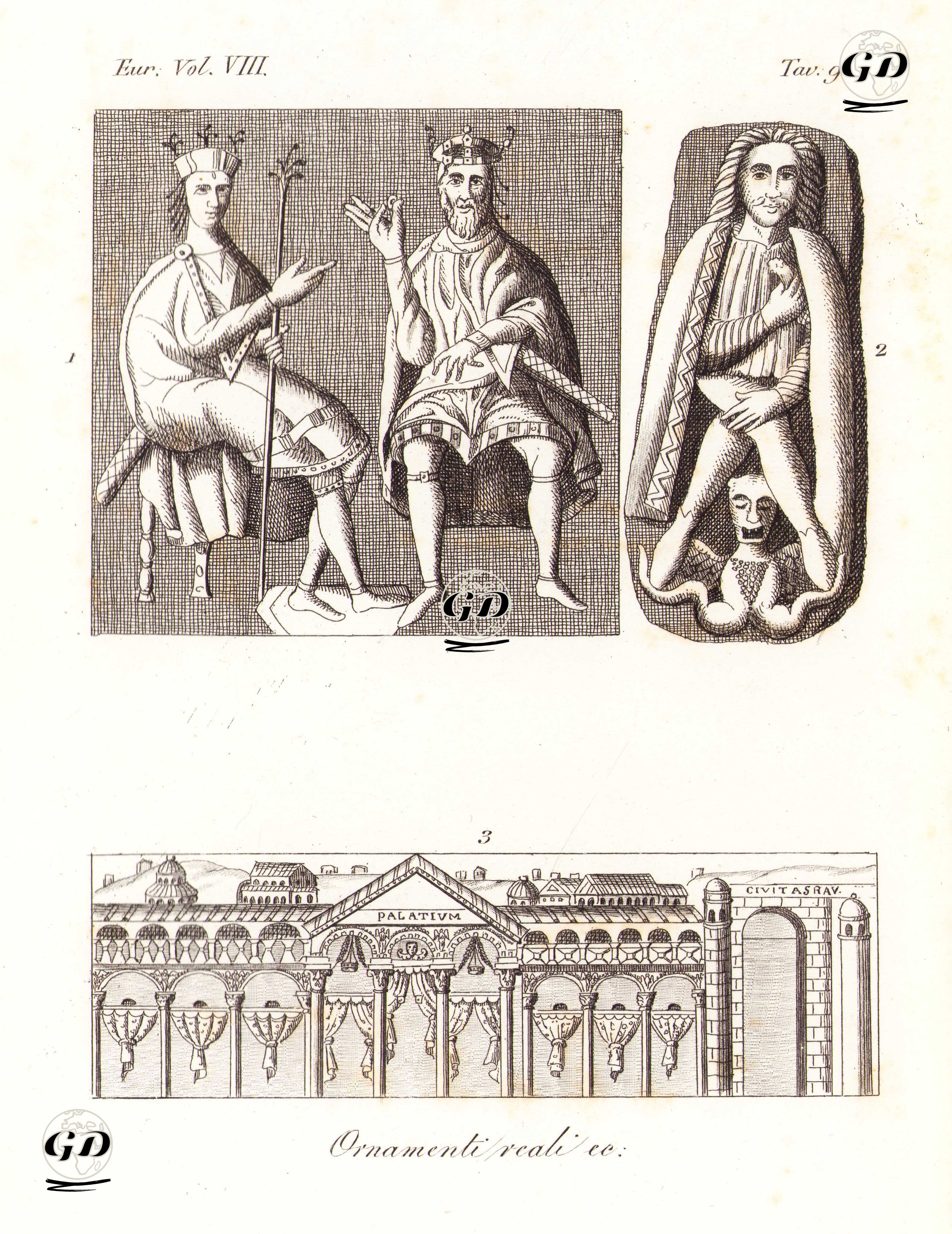 Kutsal Roma İmparatoru Büyük Otto Ve Oğlu Duvar Rölyafi İle Theodoric Sarayının Mozaik Süslemeleri, Avrupa. Cilt VIII. Resim 9. -  - 1820's-1840's