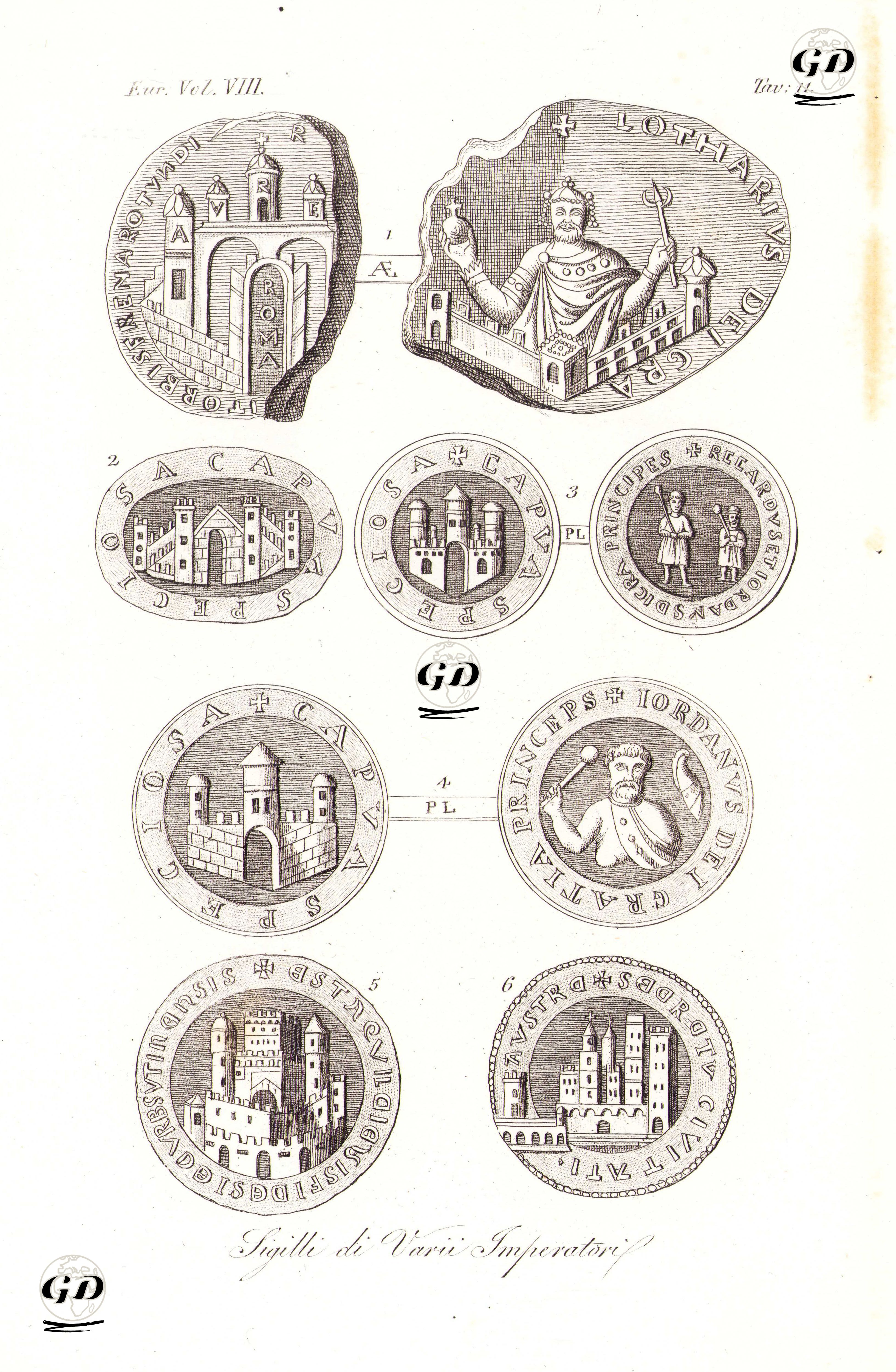Sigilli Di Varii Imperatori, Eur. Vol VIII. Tav.11. (Seals Of Various Roman Emperors) -  - 1820's-1840's