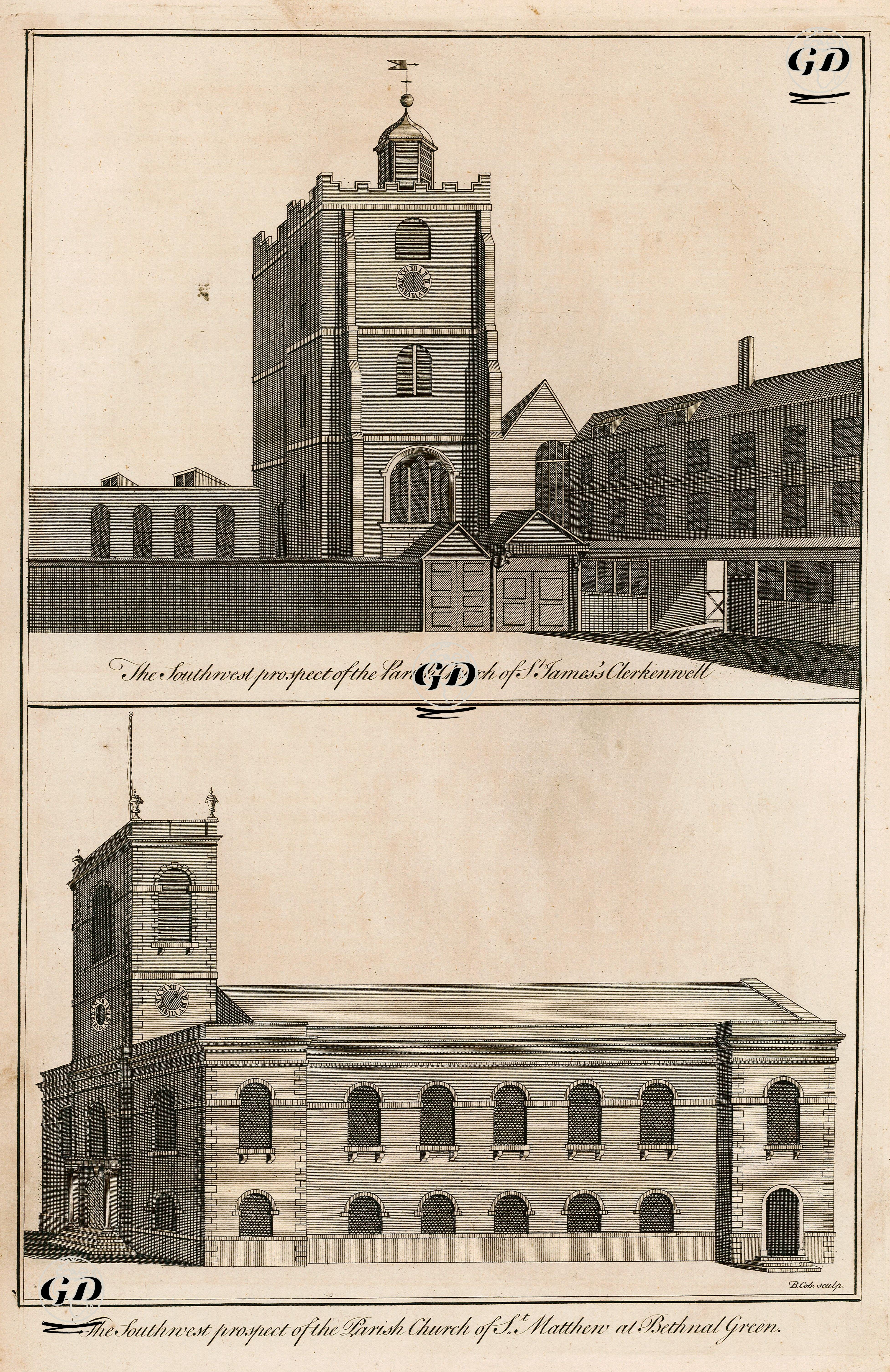 St.James's Clerkennel Bölge Kilisesinin Güneybatıdan Görünümü-Lonsdra'nın Bethnal Green Semtinde Bulunan St.Matthew Bölge Kilisesinin
 Güneybatıdan Görünümü -  - 1756