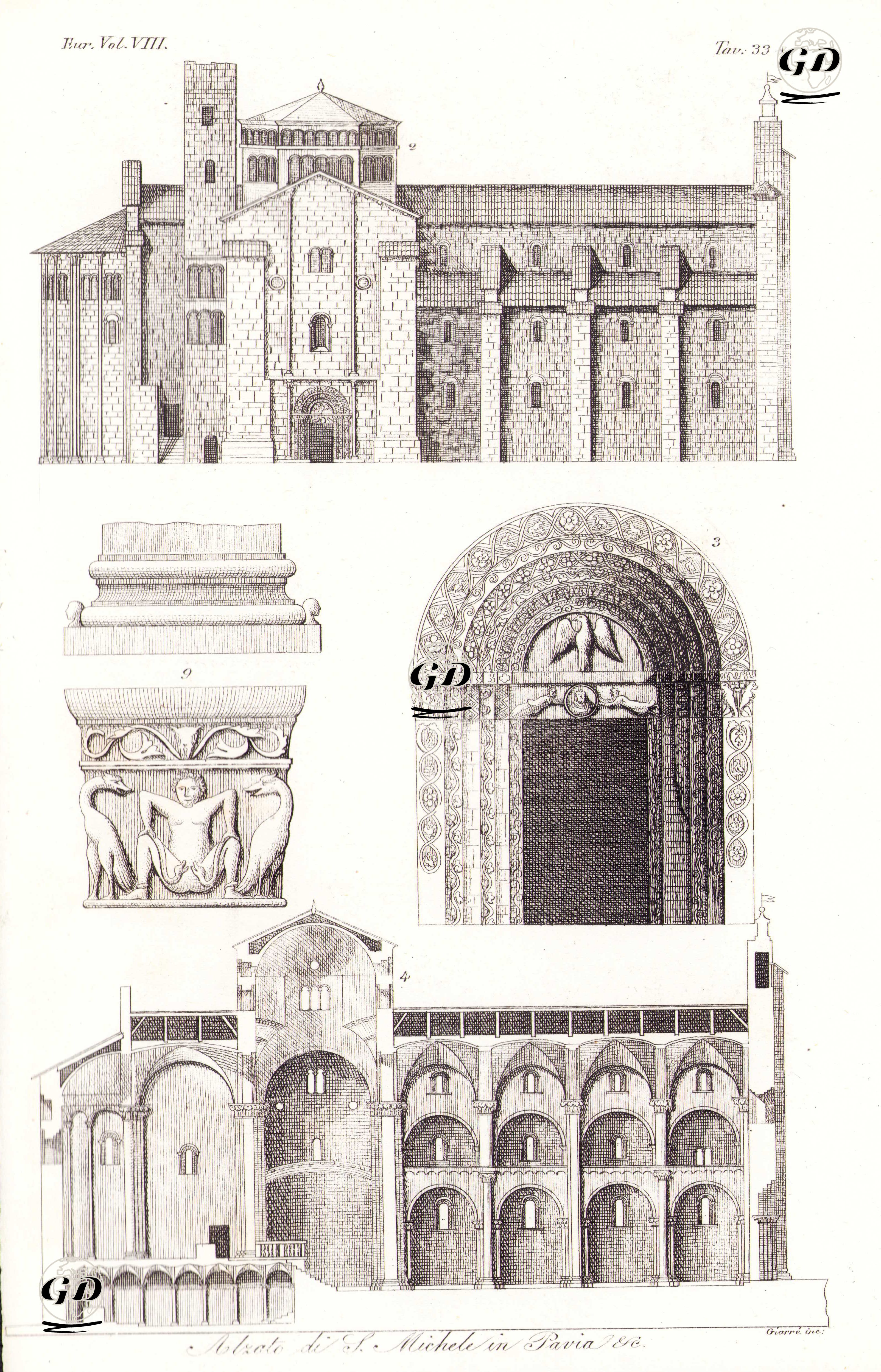 Abzoto Di S.Michele in Pavia, Eur. Vol VIII. Tav.33*.(Architectural Drawings Of S.Michele Maggiore Church) -  - 1820's-1840's