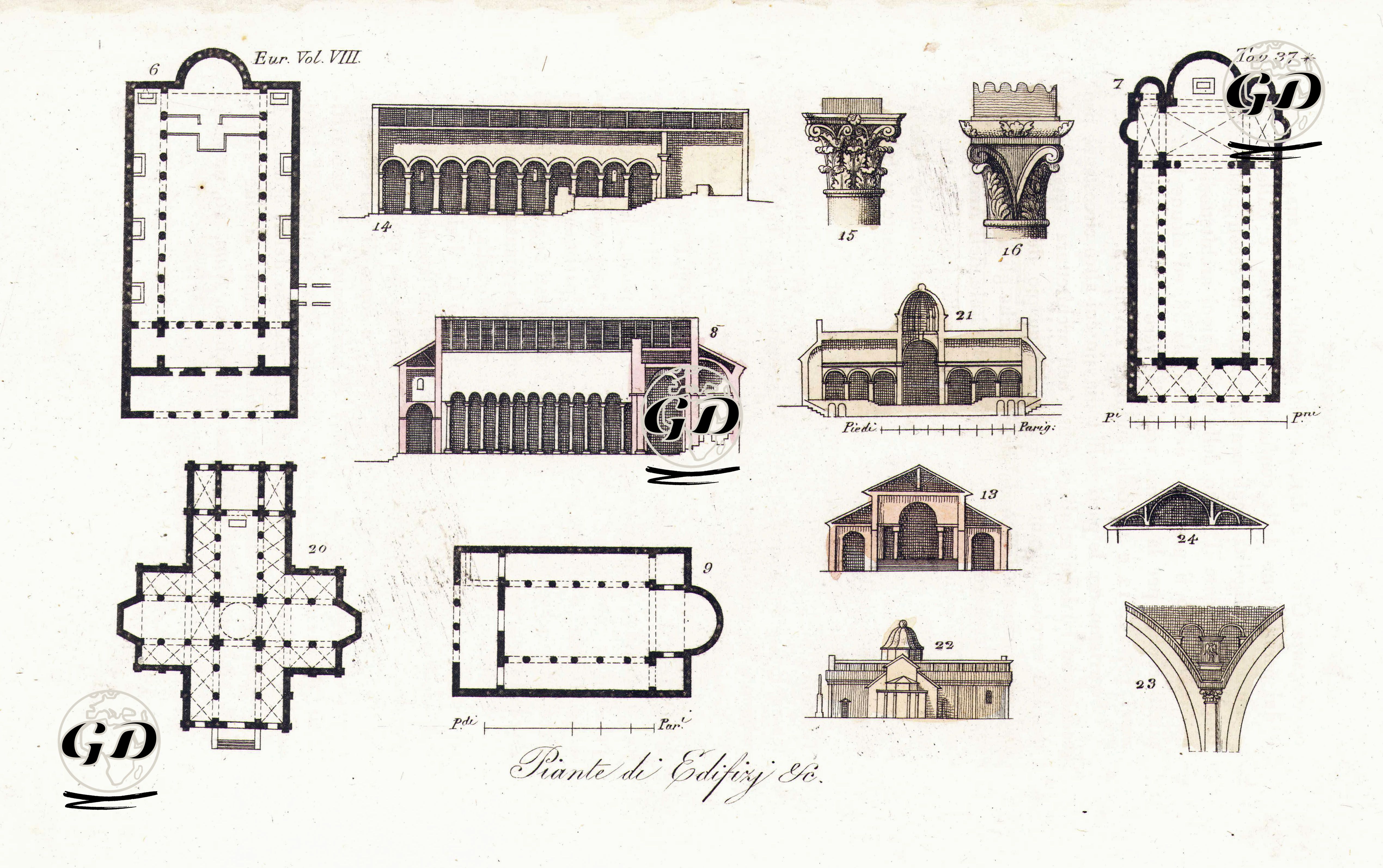 Piante Di Edifizi & C., Eur. Vol VIII. Tav.37*. (Architectural Drawings Of Churchs) -  - 1820's-1840's