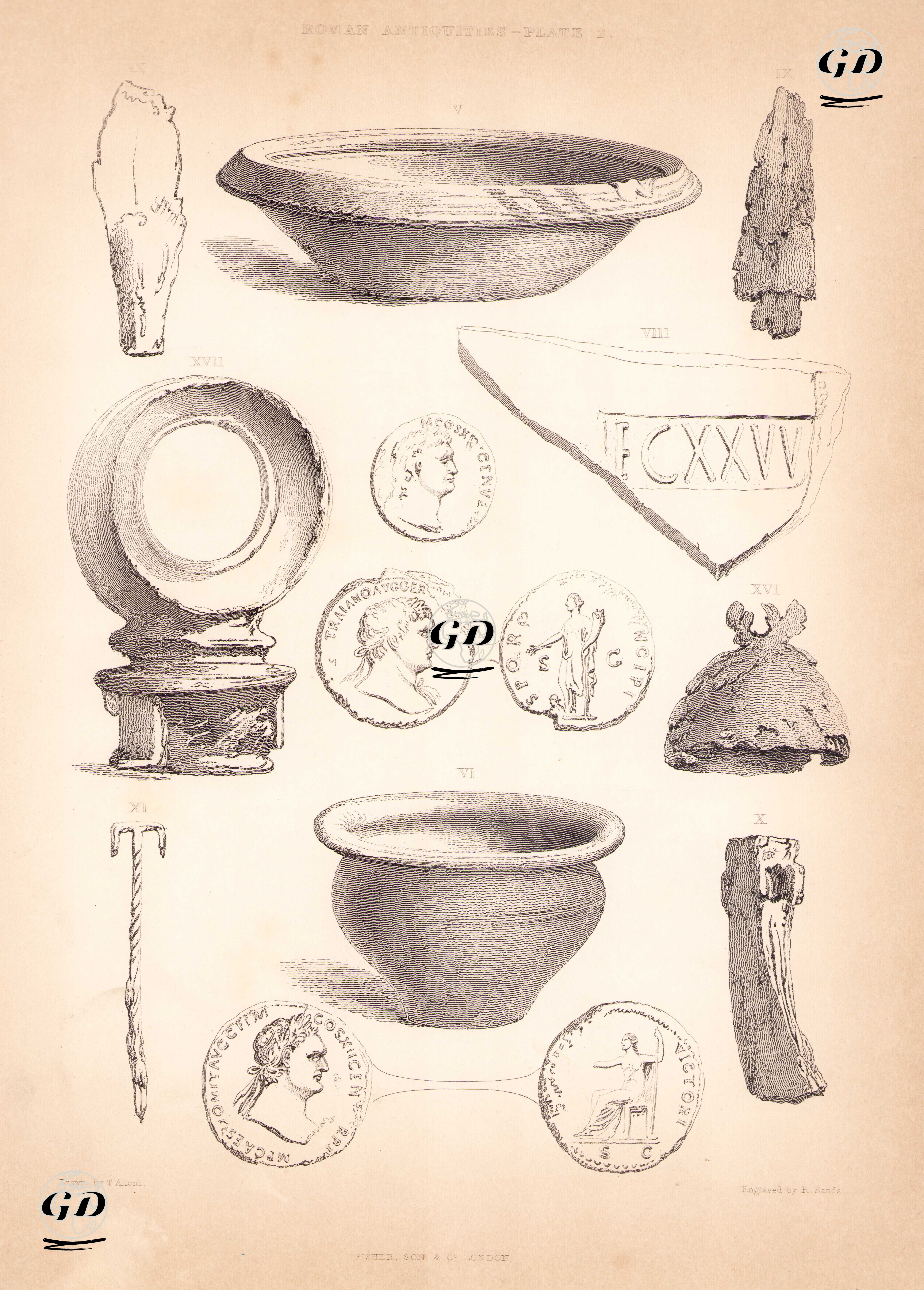 Roman Antiquities, Plate 2 - Thomas Allom (1804-1872) - 1830's-1840's