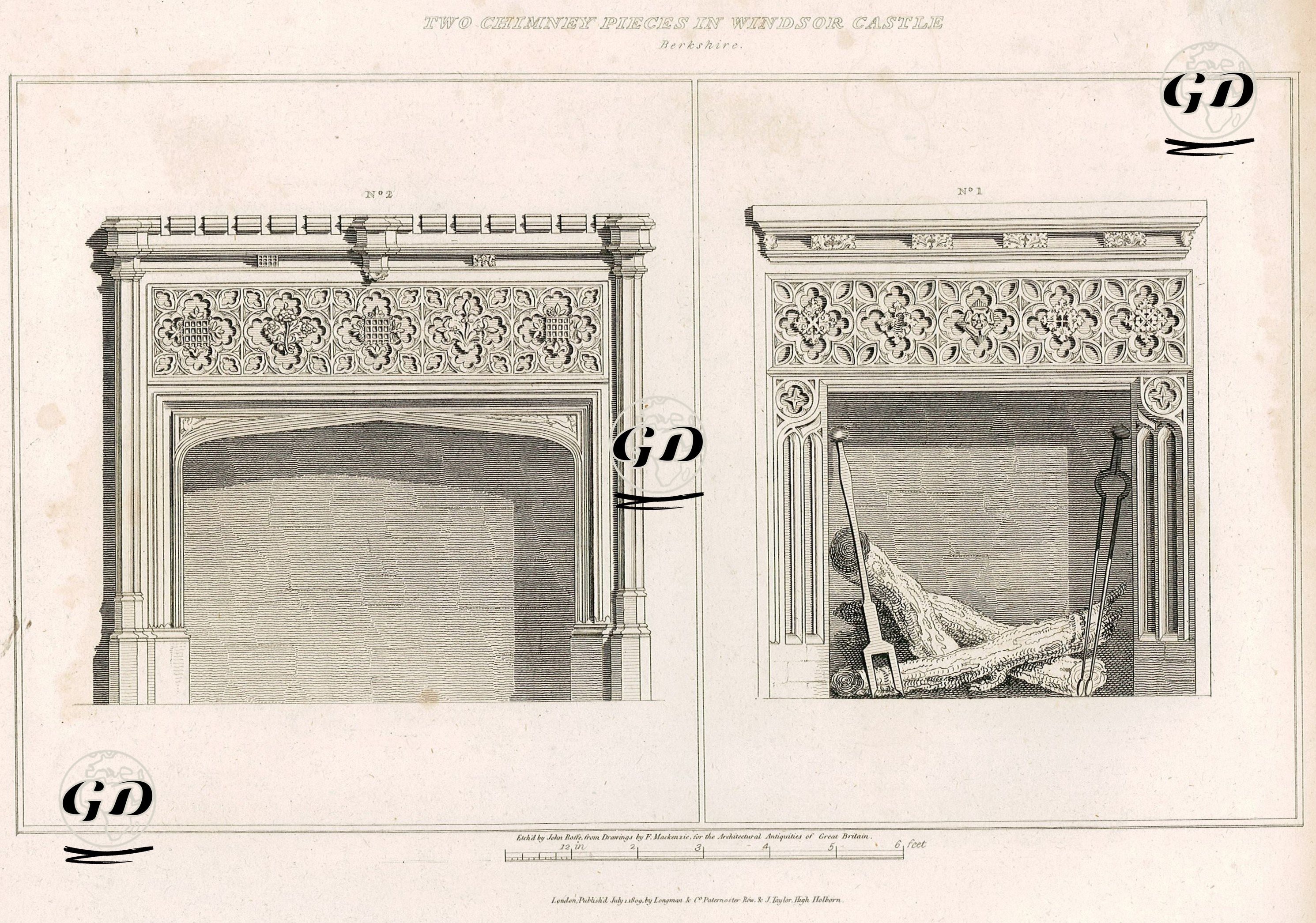 Two Chimney Pieces in Windsor Castle, Berkshire - Frederick Mackenzie (1788-1854) - 1809