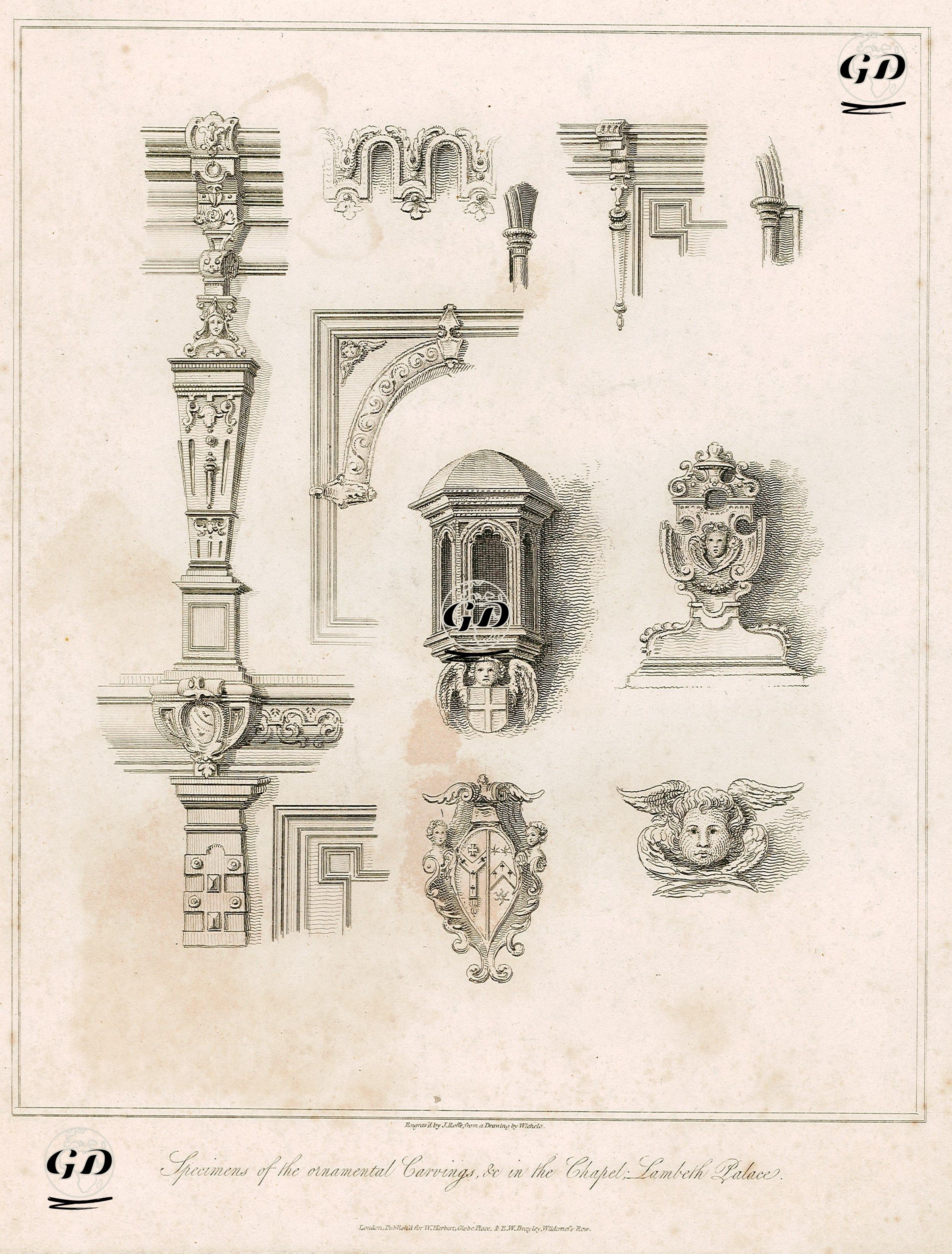 Specimens Of The Ornamental Carvings & in The Chapel, Lambeth Palace - John Mayle Whichelo(1784-1865) - 1805