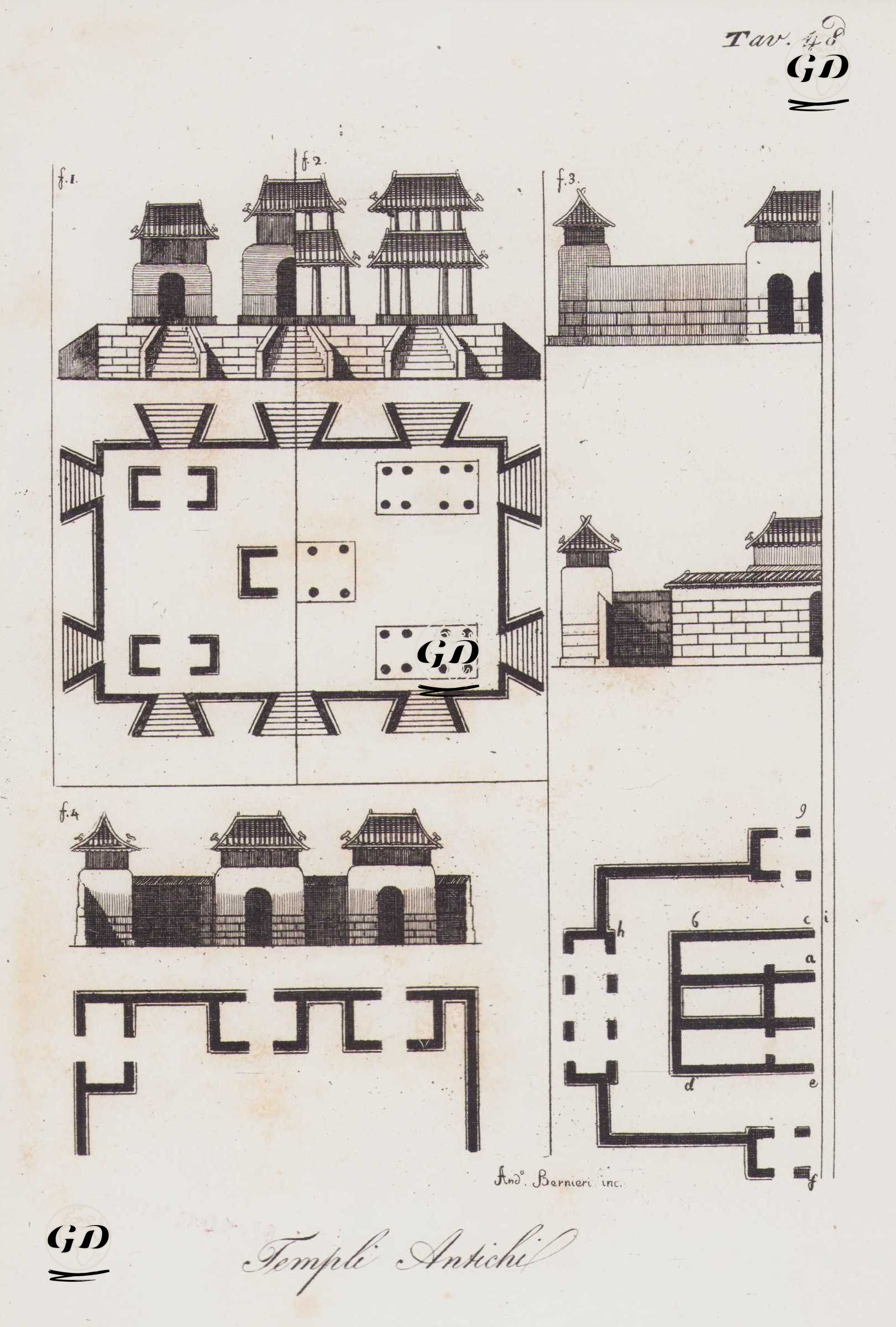 Templi, Antichi, Tav.48 (Plans and Elevations of an Ancient Chinese Temple) -  - 1820's-1840's