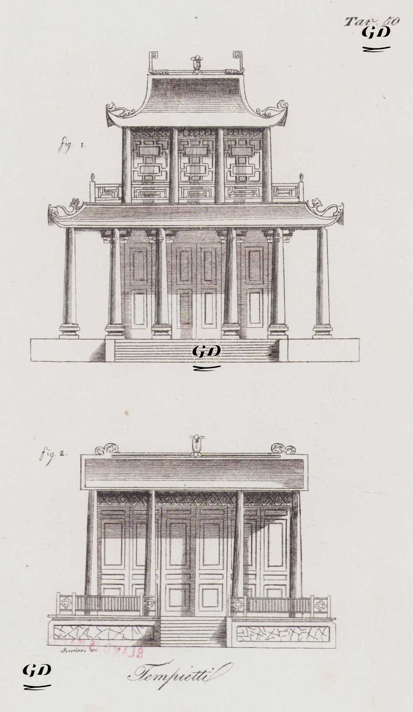 Eski bir Çin Tapınağının Ön Cephe Plan ve Kesitleri, Resim 50. -  - 1820's-1840's