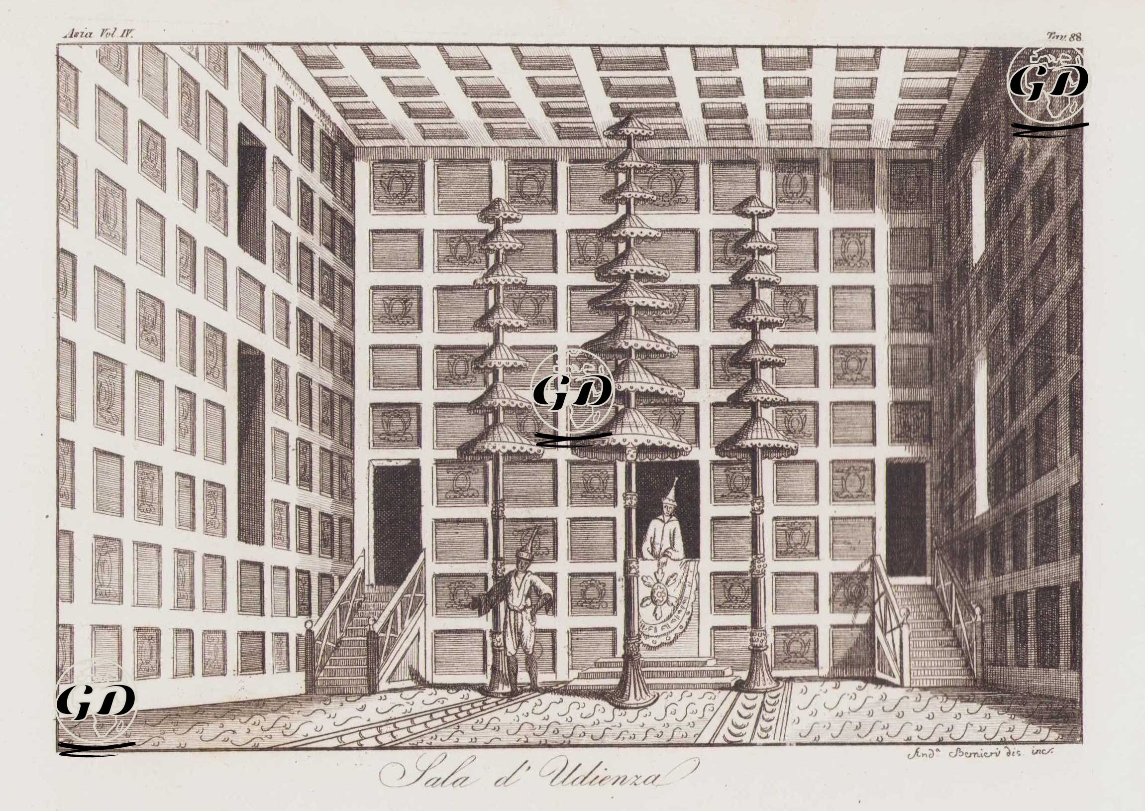 XVIII. Yüzyılın Başlarında Şemsiyelerle Dekore Edilmiş Kraliyet Mahkemesi Odası, Siyam Krallığı, Tayland, Asya Cilt IV. Resim 88. -  - 1820's-1840's