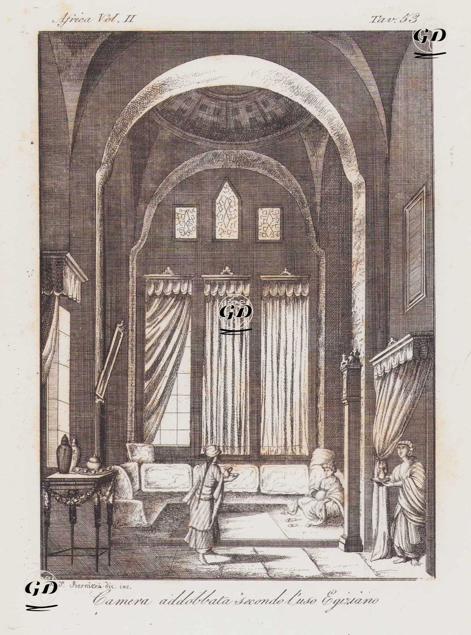 Camera Addobbata Secondo L'Uso Egizianou, Africa Vol. II. Tav.53. (Room Decorated According To Egyptian Style) -  - 1820's-1840's