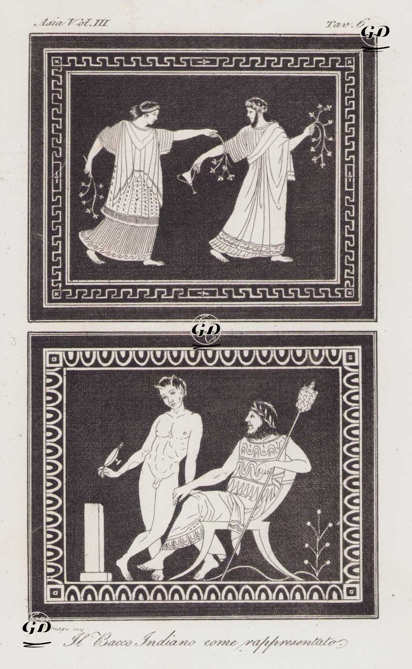 Il Bacco Indiano Come Rappresentato, Asia Vol. III. Tav.6. (Depictions of Bacchus (Dionysus), The Conqueror of India, on Roman Vases) -  - 1820's-1840's
