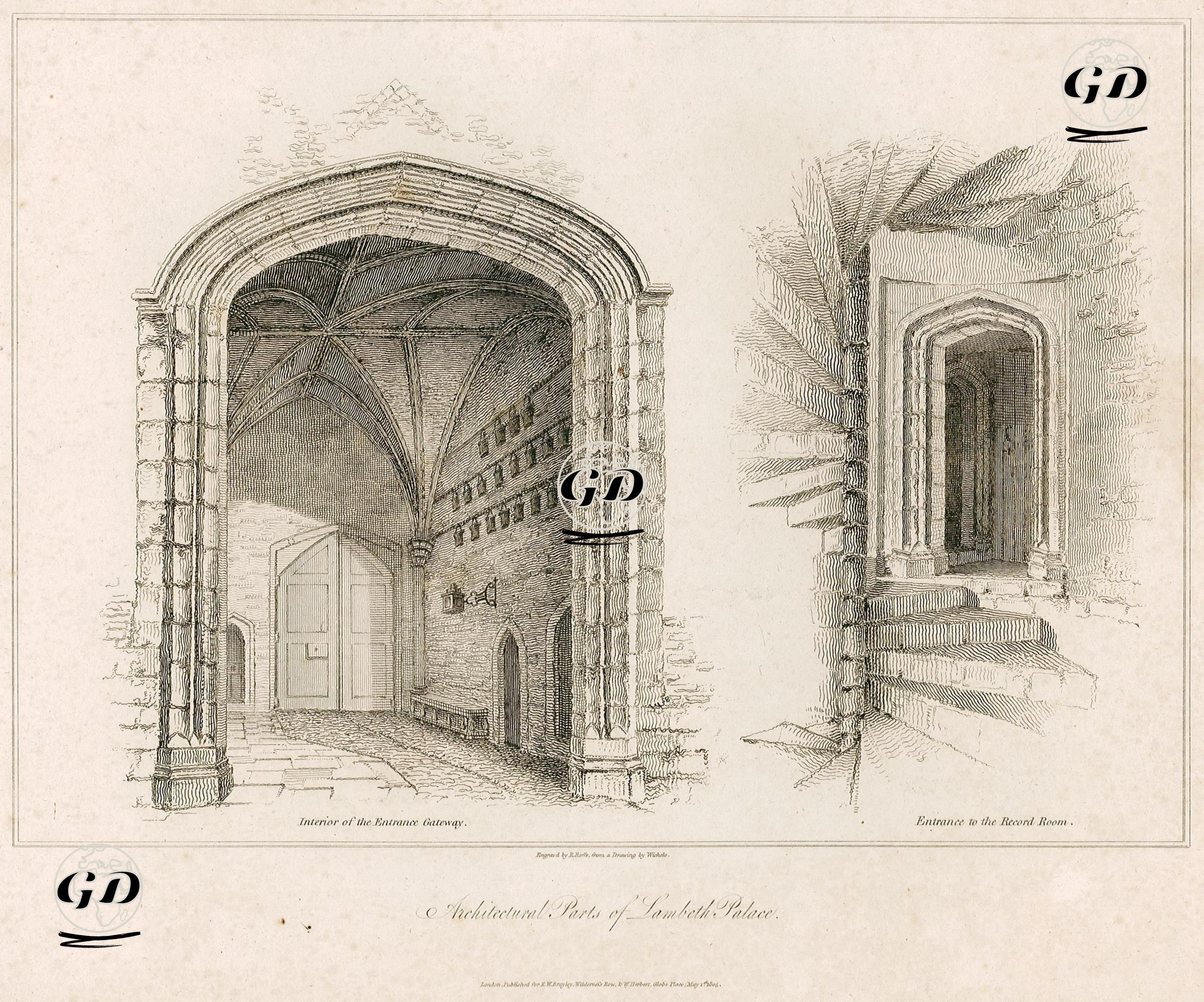 Lambeth Sarayının Mimari Parçaları - John Mayle Whichelo(1784-1865) - 1806