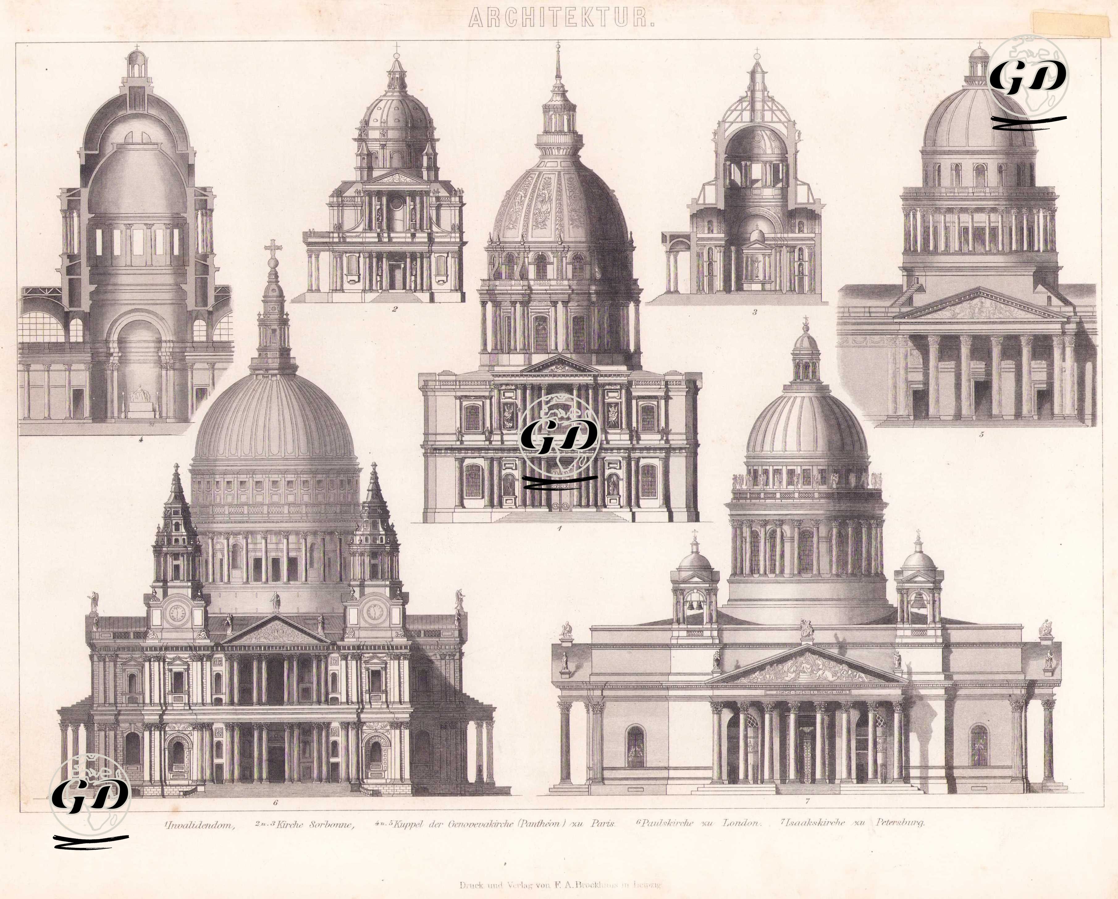 Mimarlık (Avrupa’nın Büyük Kubbeli Kiliseleri) 1. Paris’teki Les Invalides Kilisesi (Invalidendom) 2.-3. Sorbonne Kilisesi 4.-5. Paris’teki Aziz Genevieve Kilisesi (Pantheon) Kubbesi 6. Londra’daki Aziz Pavlus Katedrali (St. Paul’s Cathedral) 7. St. Petersburg’daki Aziz İsaak Katedrali (Isaacskirche) -  - 1875