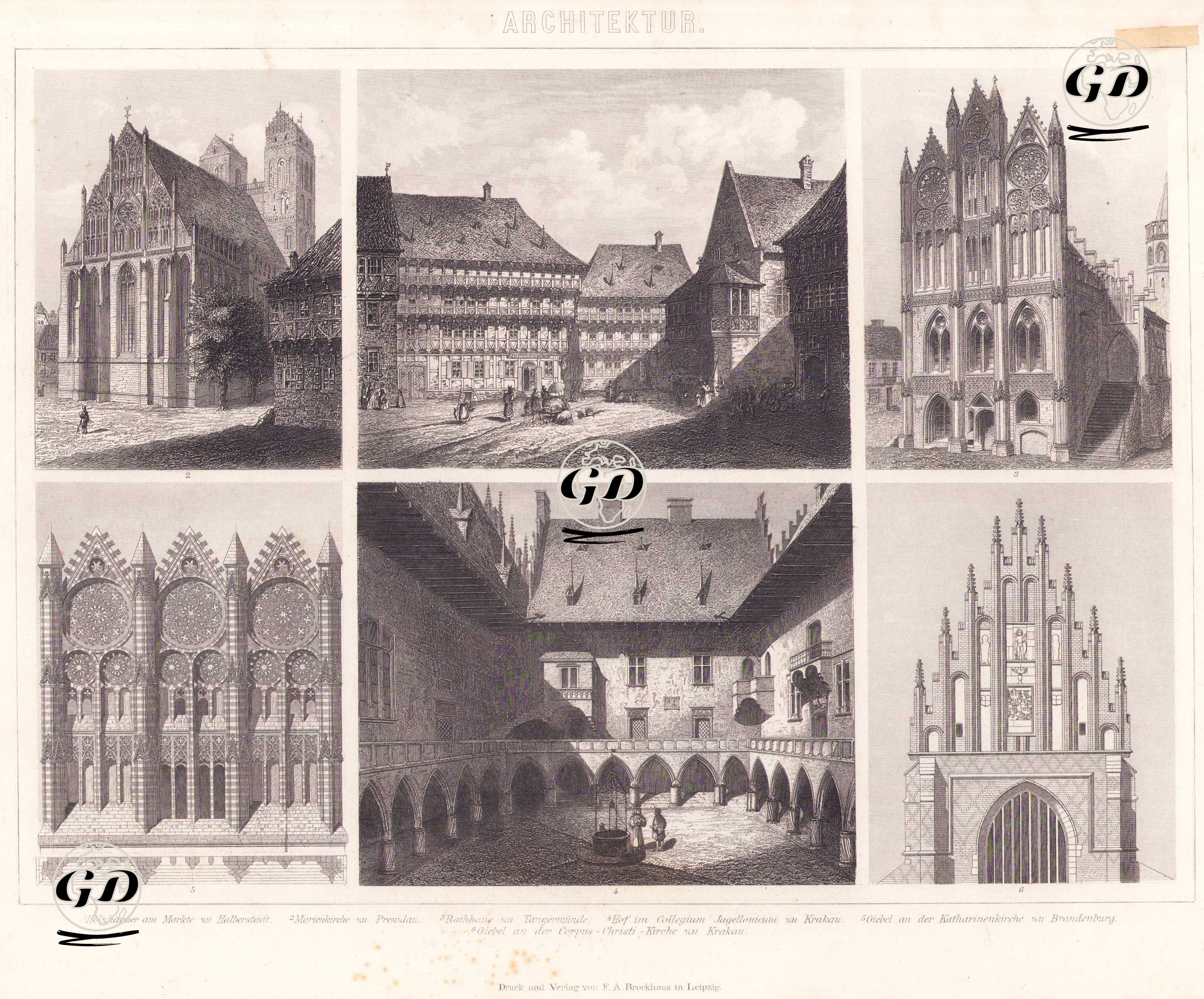 Mimari (Gotik Dönem Sivil Yapıları) 1. Halberstadt Pazar Yerindeki Ahşap Evler 2. Prenzlau’daki Meryem Ana Kilisesi 3. Tangermünde’den Belediye Binası 4. Krakow’daki Collegium Jagellonicum’un Avlusu 5. Brandenburg’daki Aziz Katarina Kilisesi’nin Alınlığı 6. Kraków’daki Corpus Christi (İsa’nın Bedeni) Kilisesi’nin Alınlığı -  - 1875
