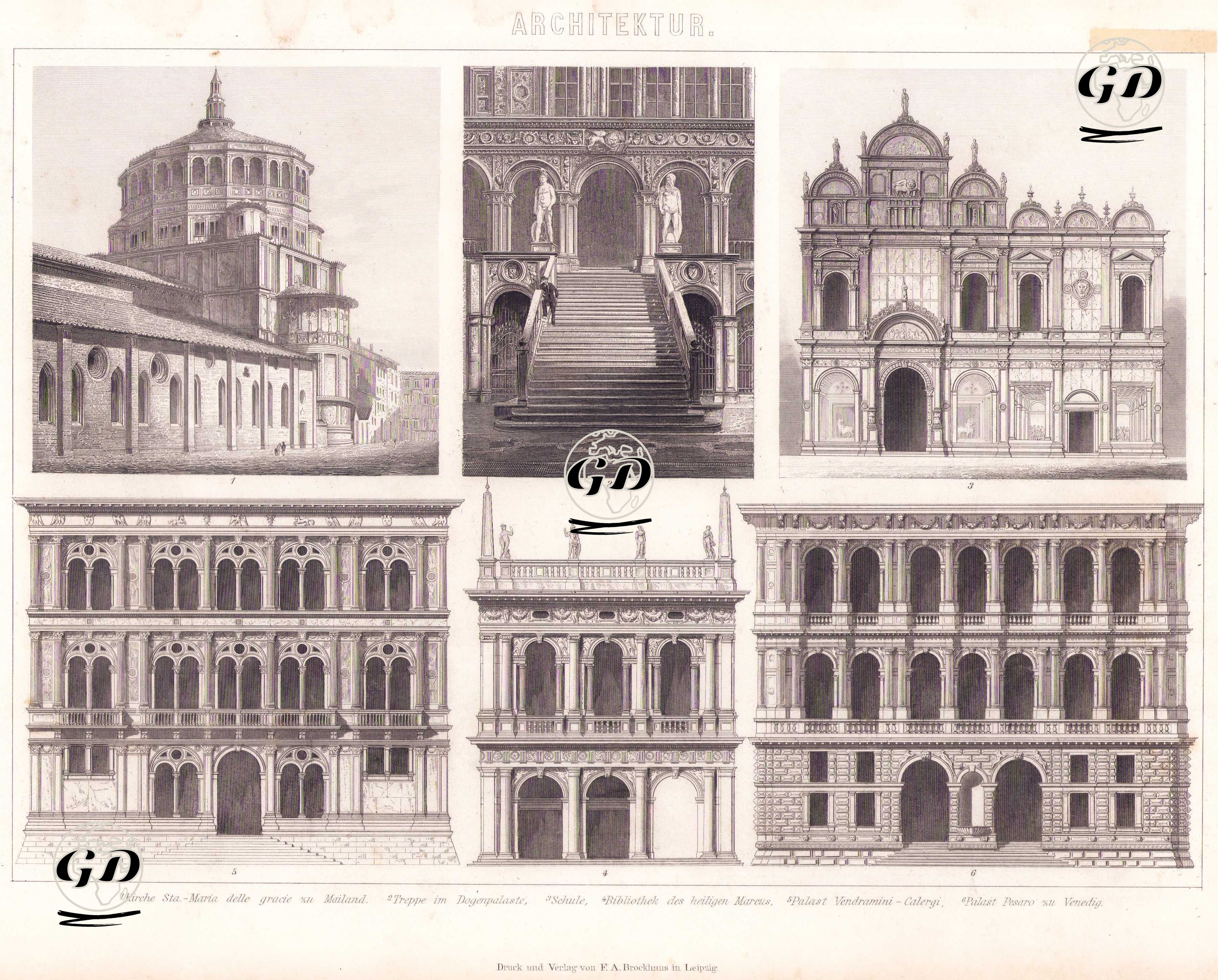 Mimari (İtalya’da Yüksek Rönesans Mimarisi) 1. Milano’daki Santa Maria Delle Grazie Kilisesi 2. Venedik Dükler Sarayı’ndaki Merdiven 3. Okul 4. Aziz Mark Kütüphanesi 5. 
Vendramini-Calergi Sarayı 6. Venedik’teki Pesaro Sarayı -  - 1875