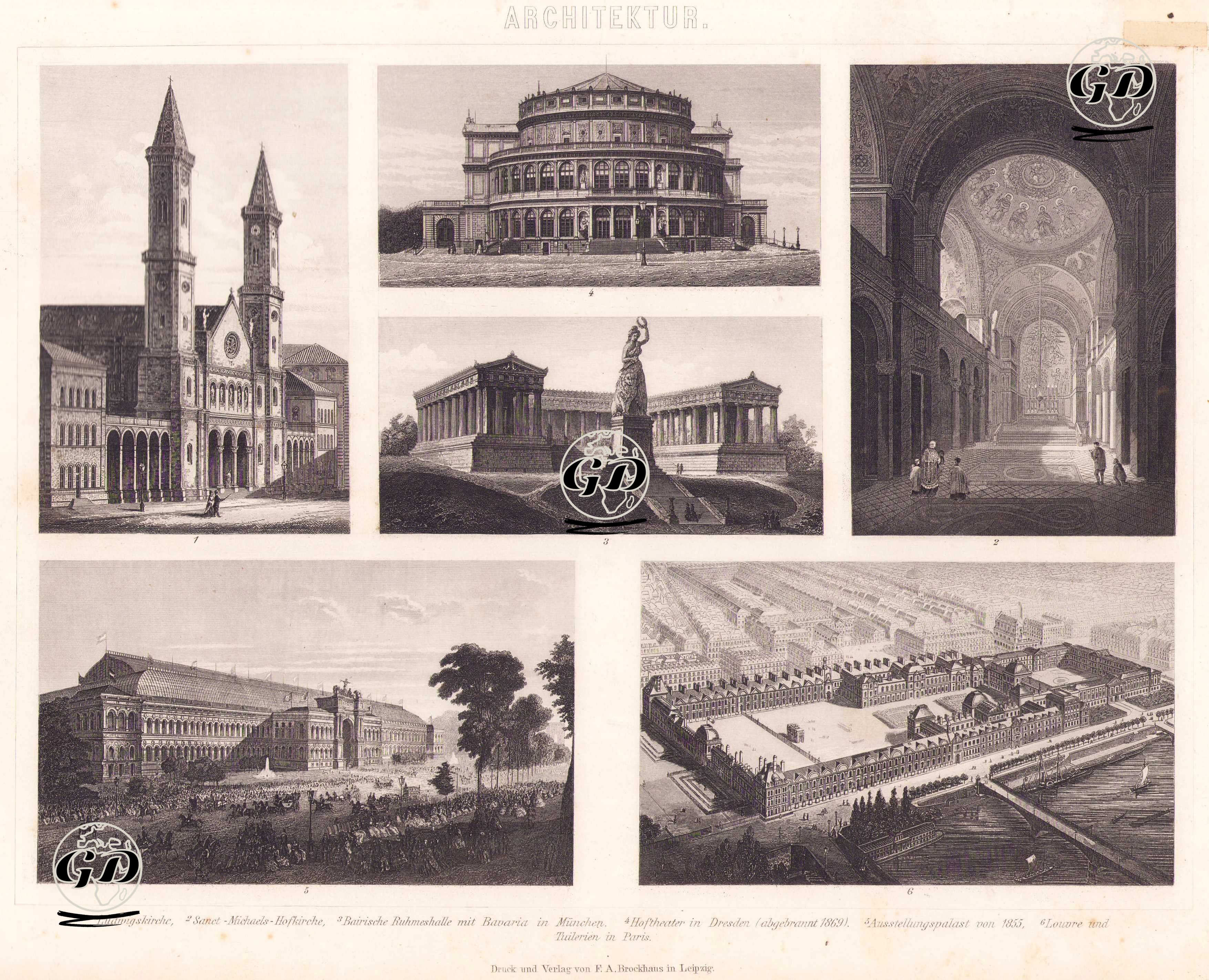 Mimari (19. Yüzyıl Kamu Binaları) 1. Ludwig Kilisesi 2. Aziz Michael Saray Kilisesi 3. Münih’te “Bavaria” Heykeli ile Birlikte Bavyera Şöhretler Holü 4. Dresden Saray Tiyatrosu (1869’da Yanmıştır) 5. 1855 Sergi Sarayı 6. Paris’te Louvre ve Tuileriler Sarayı -  - 1875