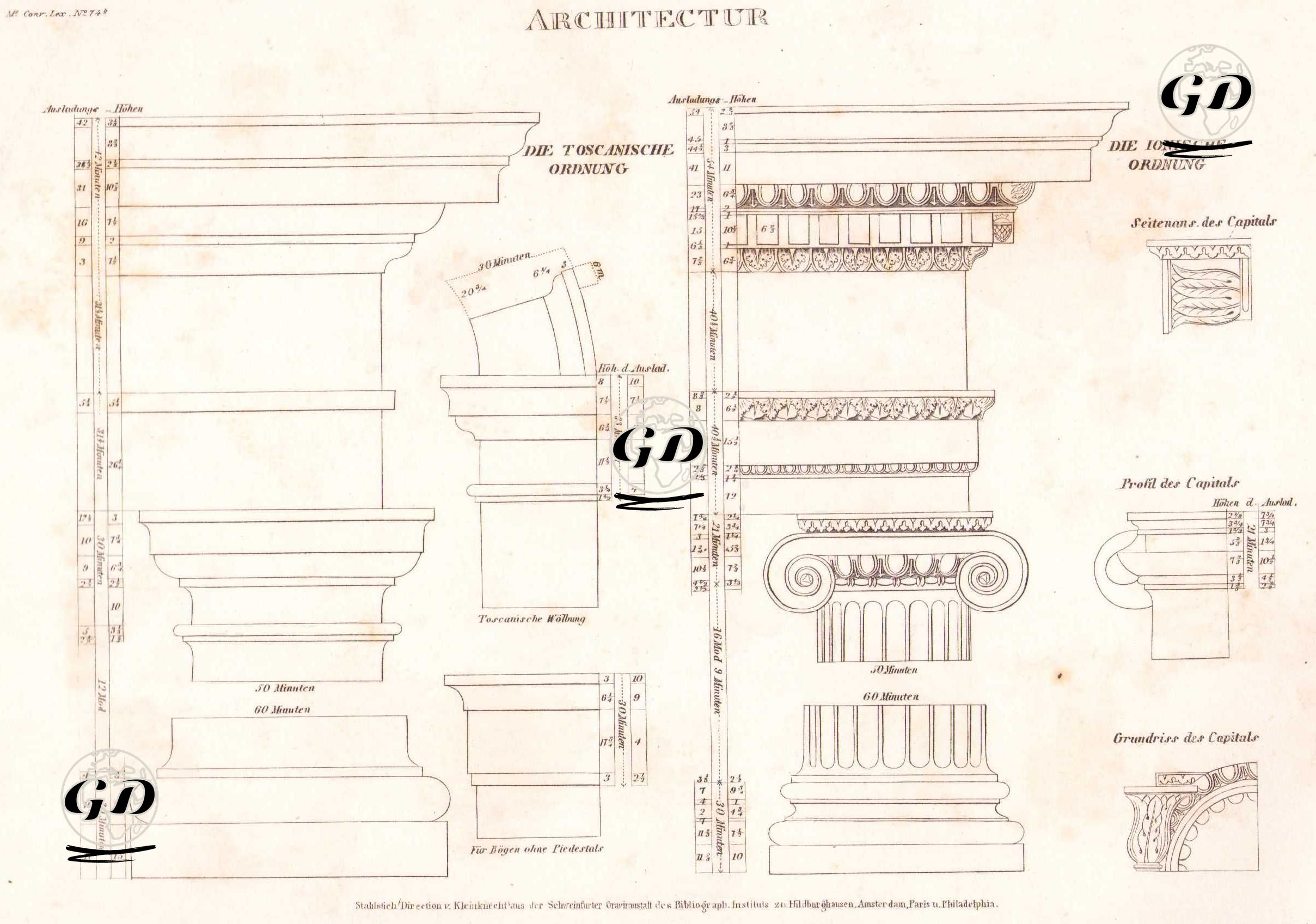 Architectur - Die Toscanische und Ionische Ordnung (Architecture – The Tuscan and Ionic Orders) -  - 1840`s