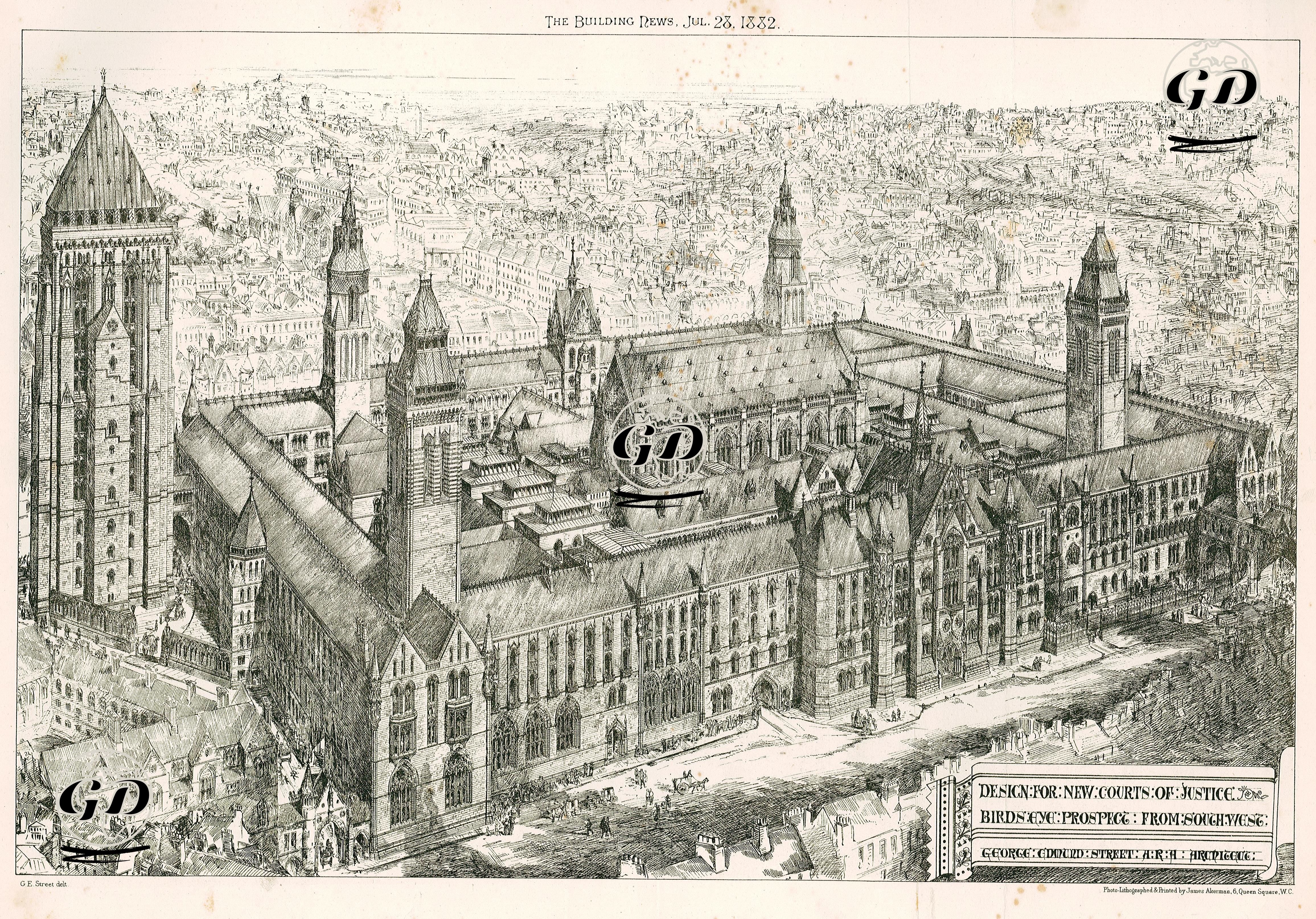 Londra Adalet Sarayının Güneybatıdan Kuşbakışı Görünümü -  - 1882