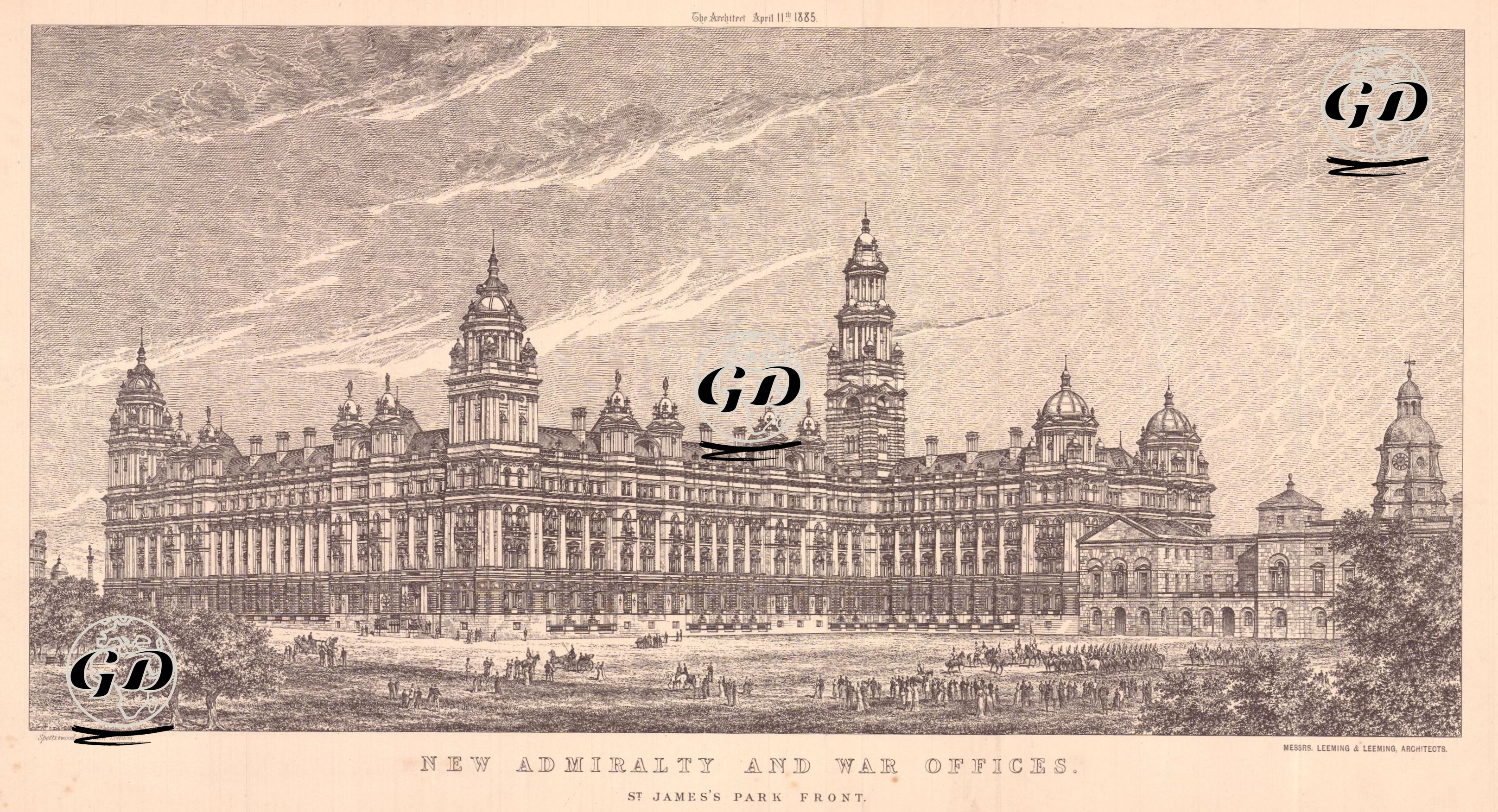 St.James Parkının Önünden Admiralty And War Offices (Amiral Ve Savaş Ofisleri)-Messrs, Leeming & Leeming, Mimarlar -  - 1885
