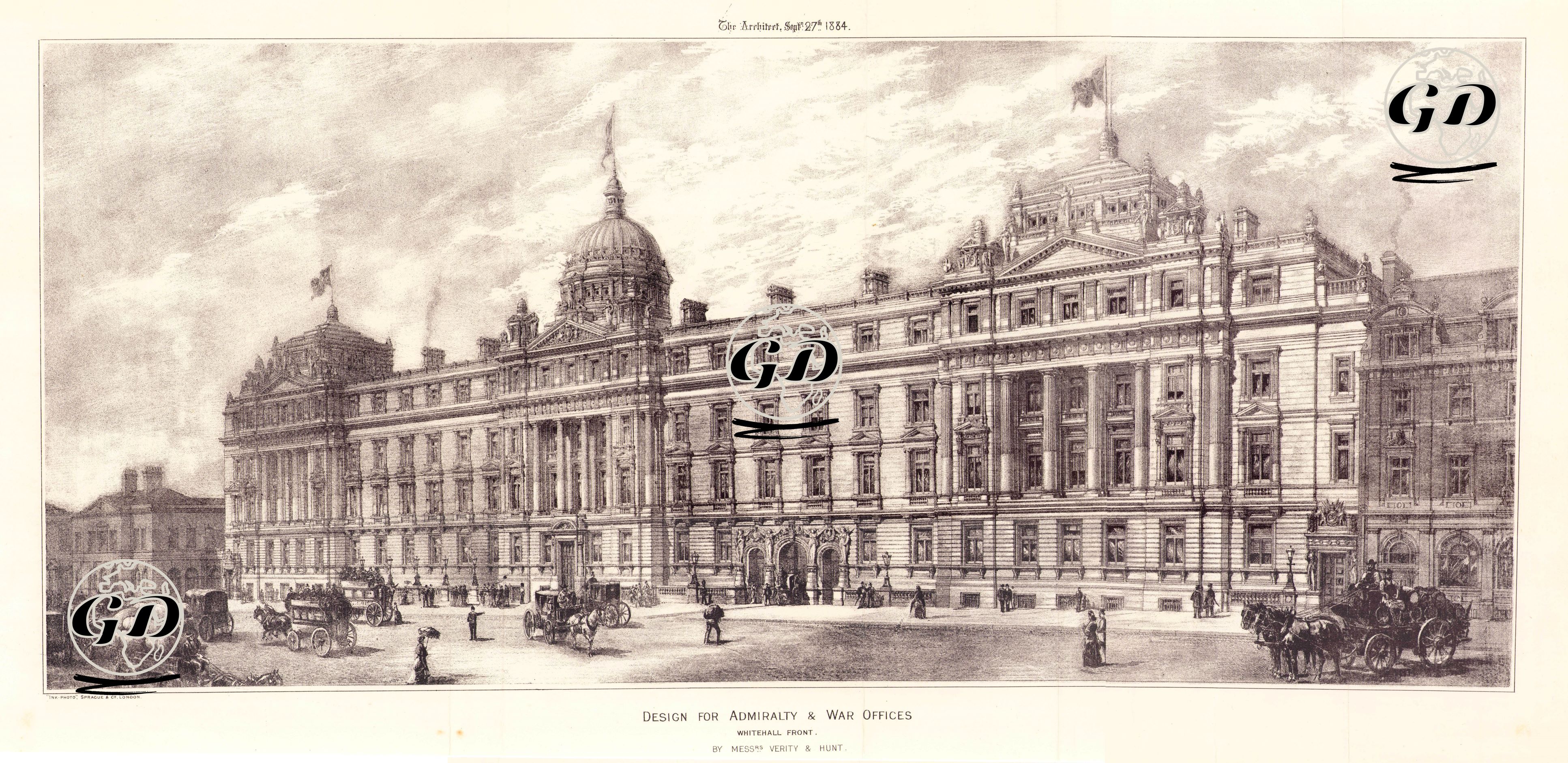 Whitehall Binasının Önünden Admiralty And War Offices(Amiral Ve Savaş Ofisleri)-Messrs Verity & Hunt, Mimarlar -  - 1884