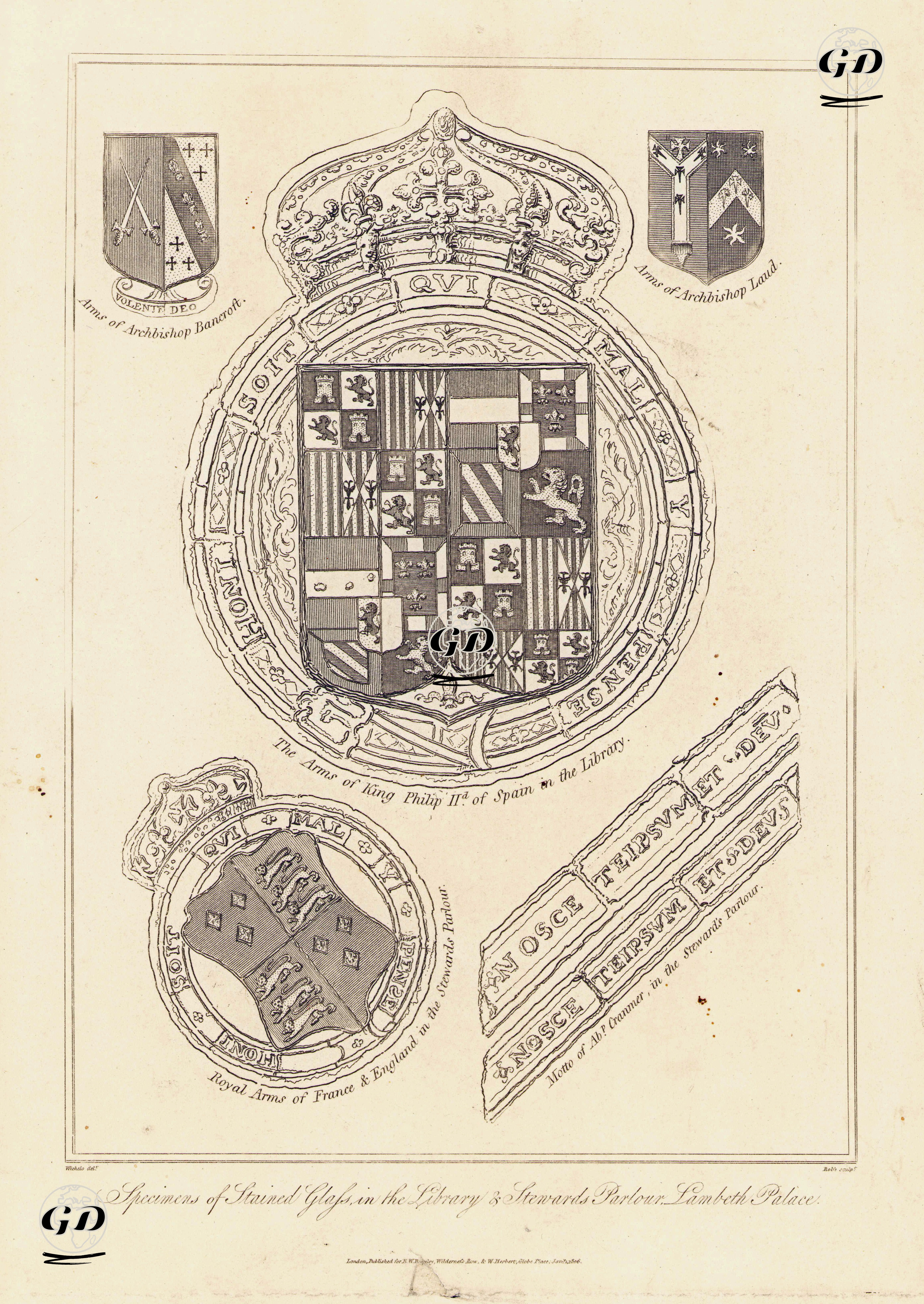 Lambeth Sarayının Stewards Salonunda ve Kütüphanesinde Bulunan Vitray Örnekleri - John Mayle Whichelo(1784-1865) - 1806