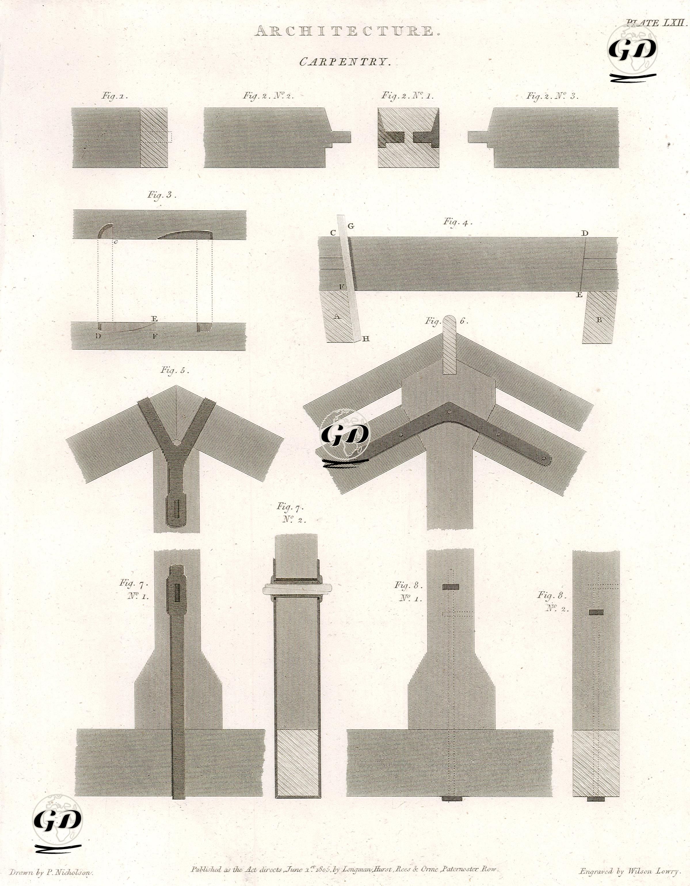 Architecture, Carpentry, Plate LXII. - Peter Nicholson (1765-1844) - 1805