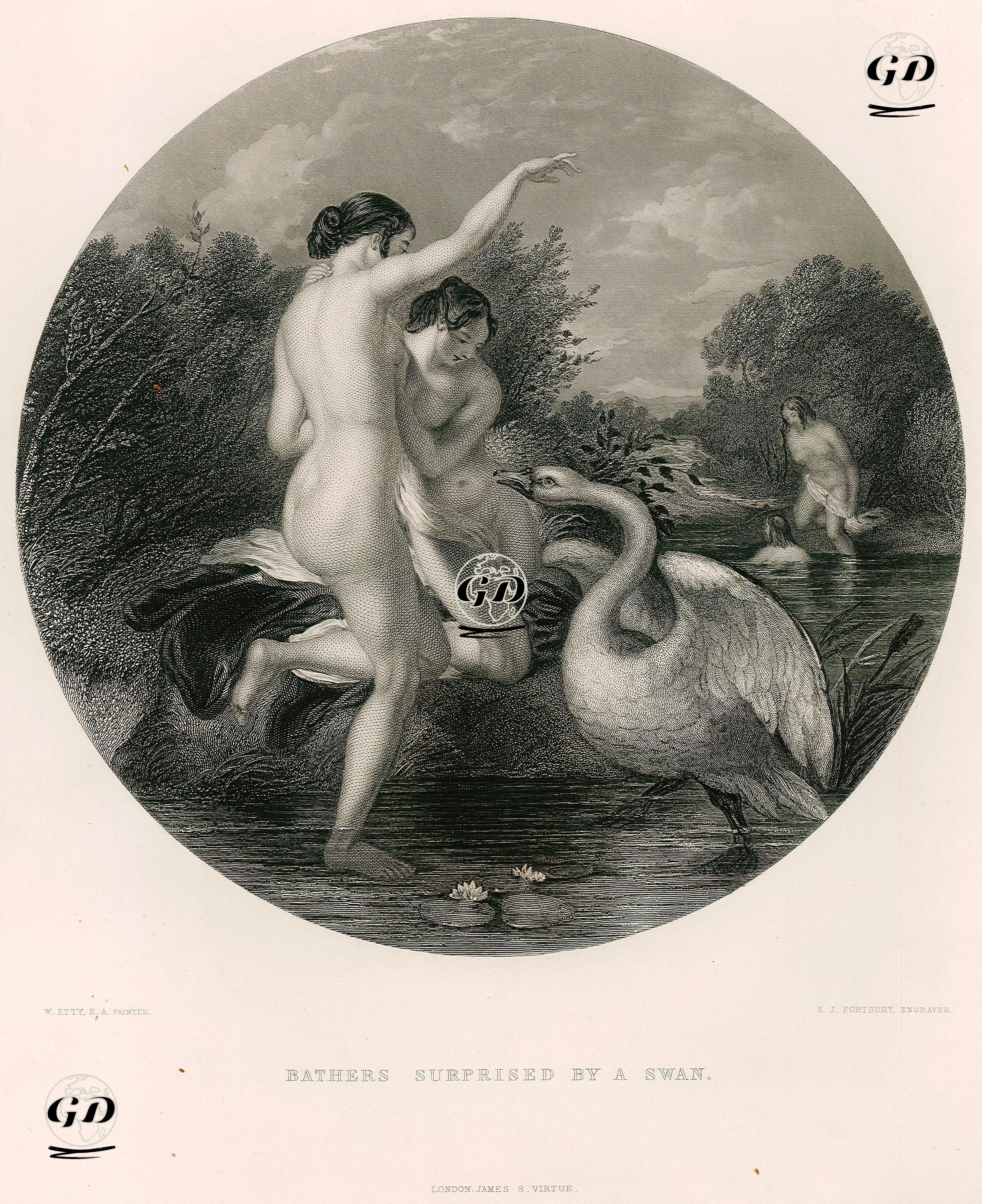 Banyo Yapan Kadınlara Kuğunun Süprizi - William Etty (1787-1849) - 1853