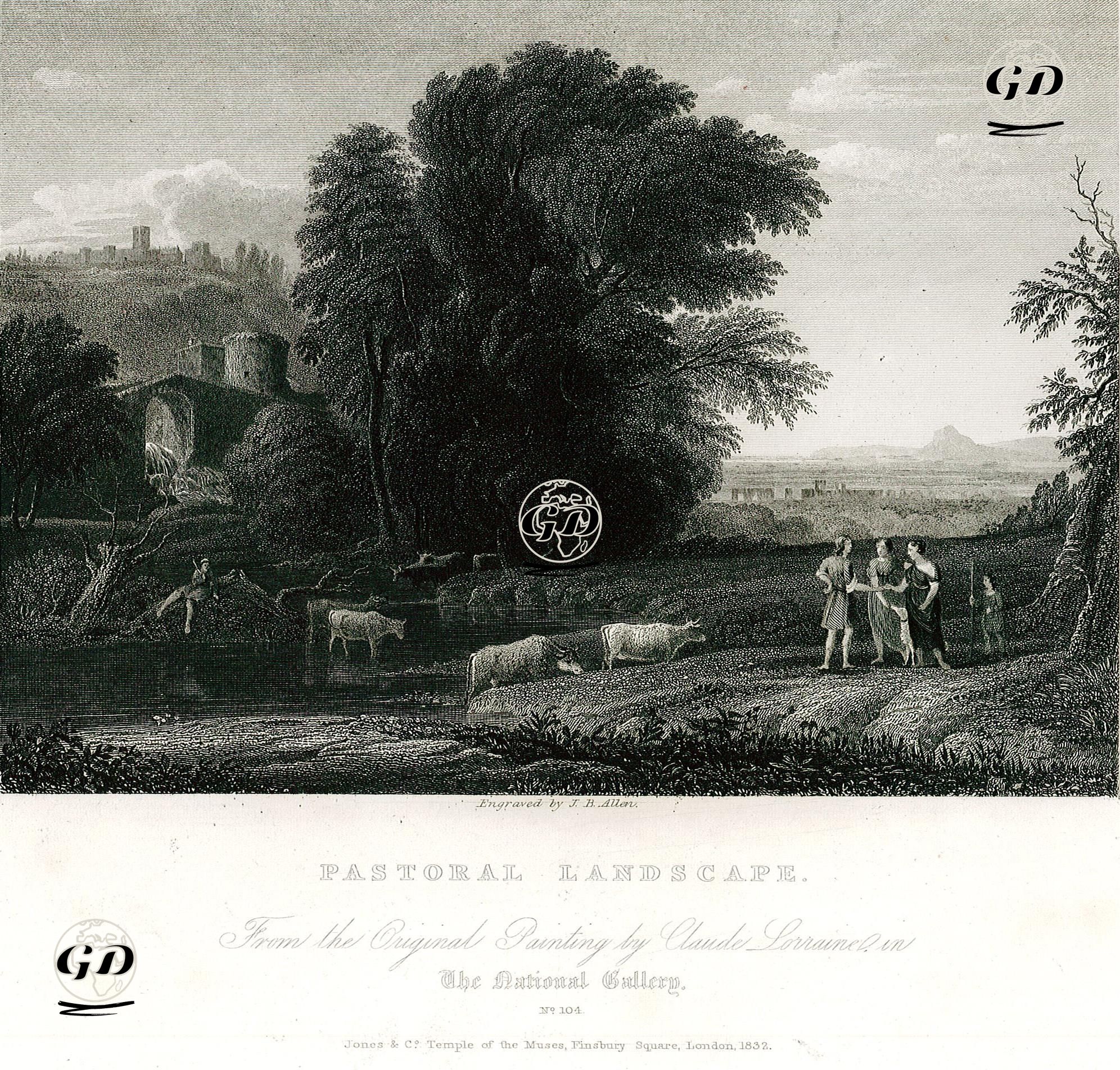 Pastoral Landscape-From The Original Picture By Claude Lorrain in National Gallery No.104  - Claude Lorrain (1600-1682) - 1832