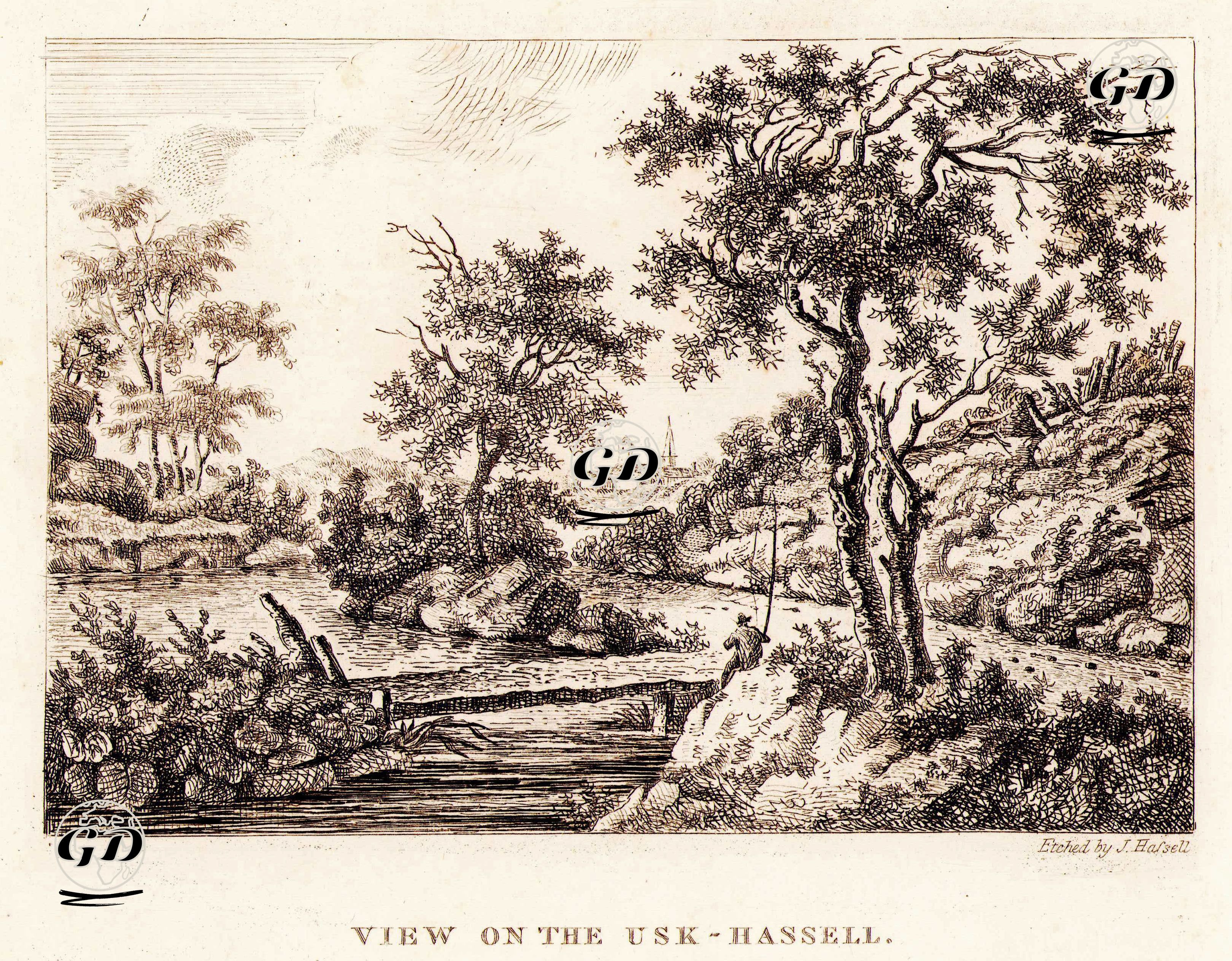 Galler'in Usk Kasabasının John Hassell Tarafından Yapılan Resmi - John Hassell (1767-1825) - 1790's