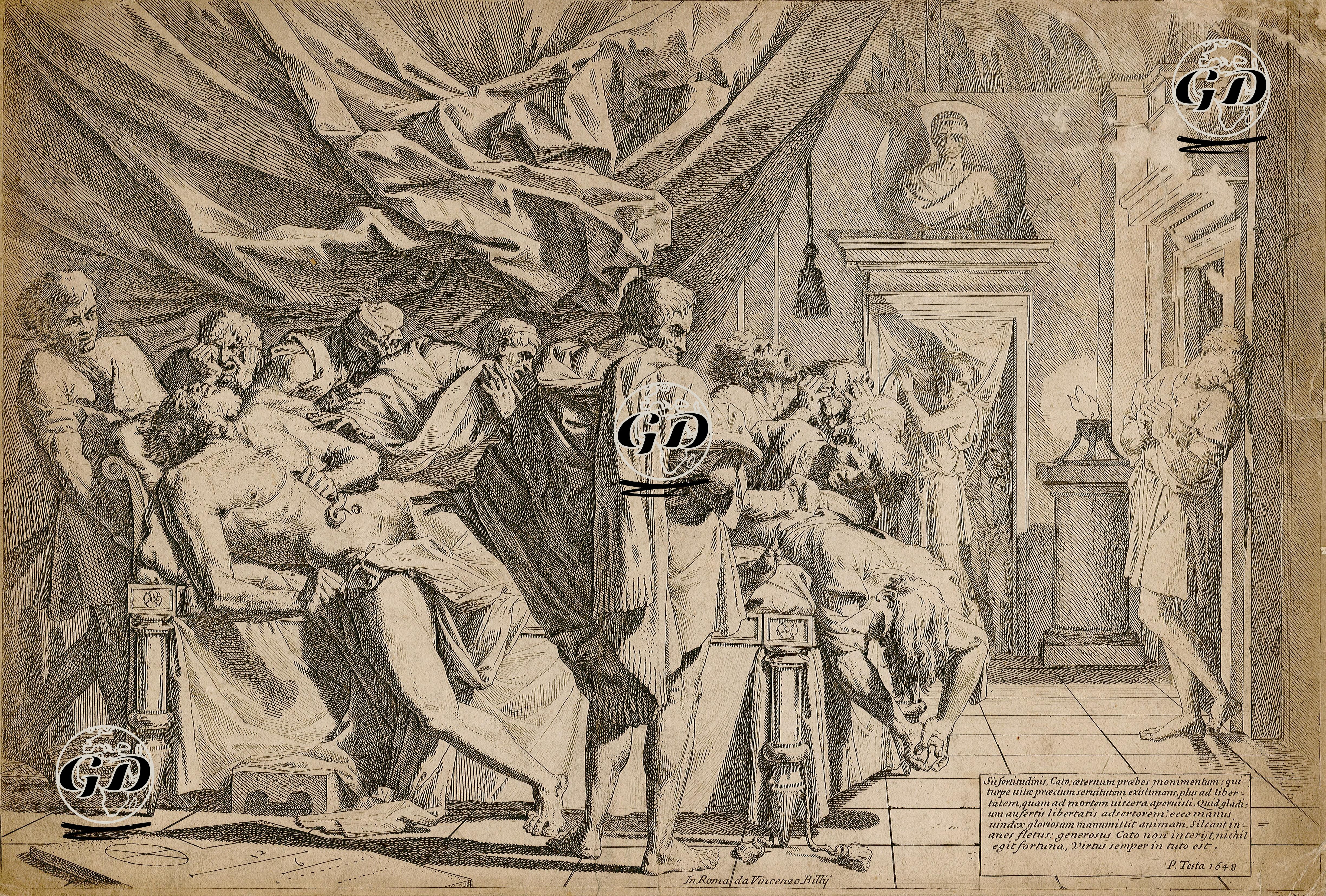 Özgürlüğünü Yitirmemek için İntihar Eden Stoa Felsefeci Cato ve Yas İçindeki Müritleri - Vincenzo Billy - 1648